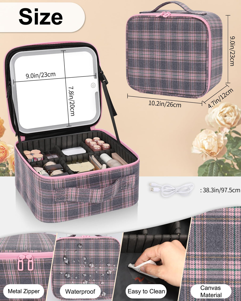 Travel Makeup Bag With LED Mirror