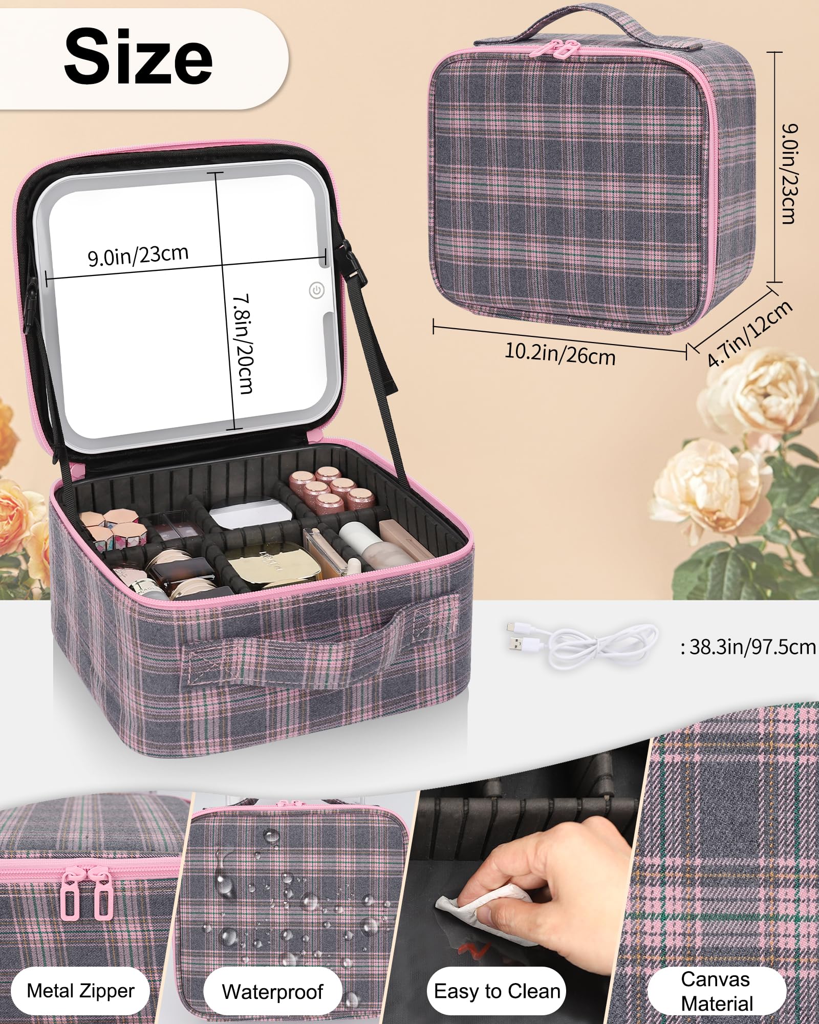 Travel Makeup Bag With LED Mirror