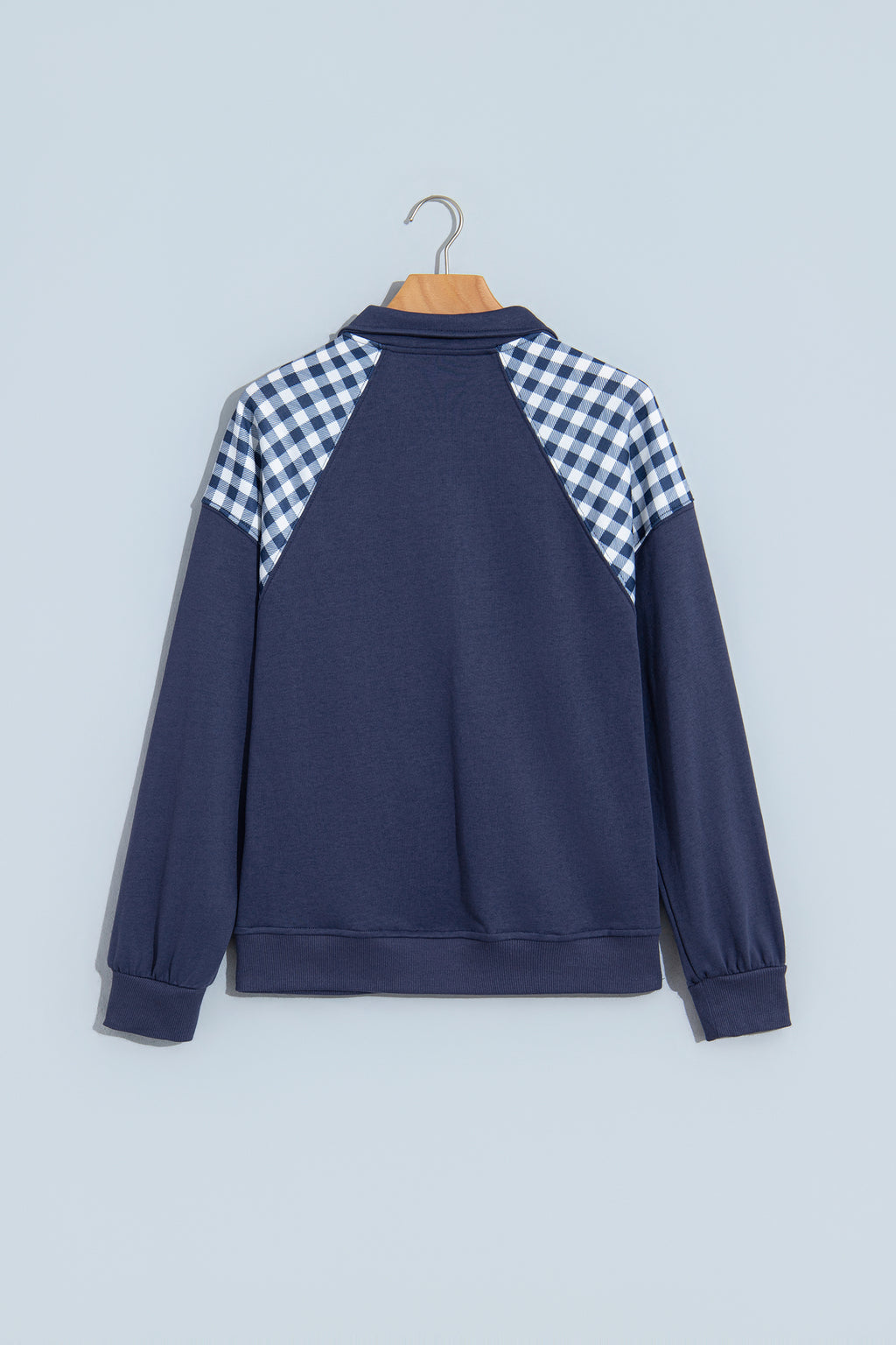 Patchwork Plaid Pocket Quarter Zip Pullover