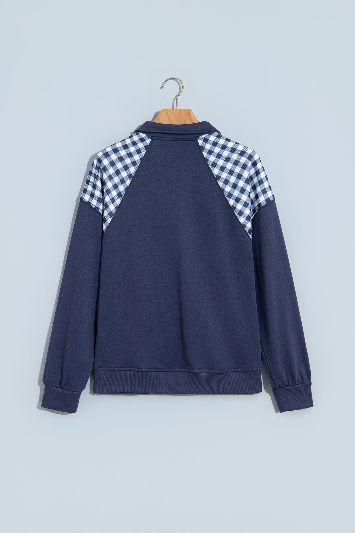 Patchwork Plaid Pocket Quarter Zip Pullover