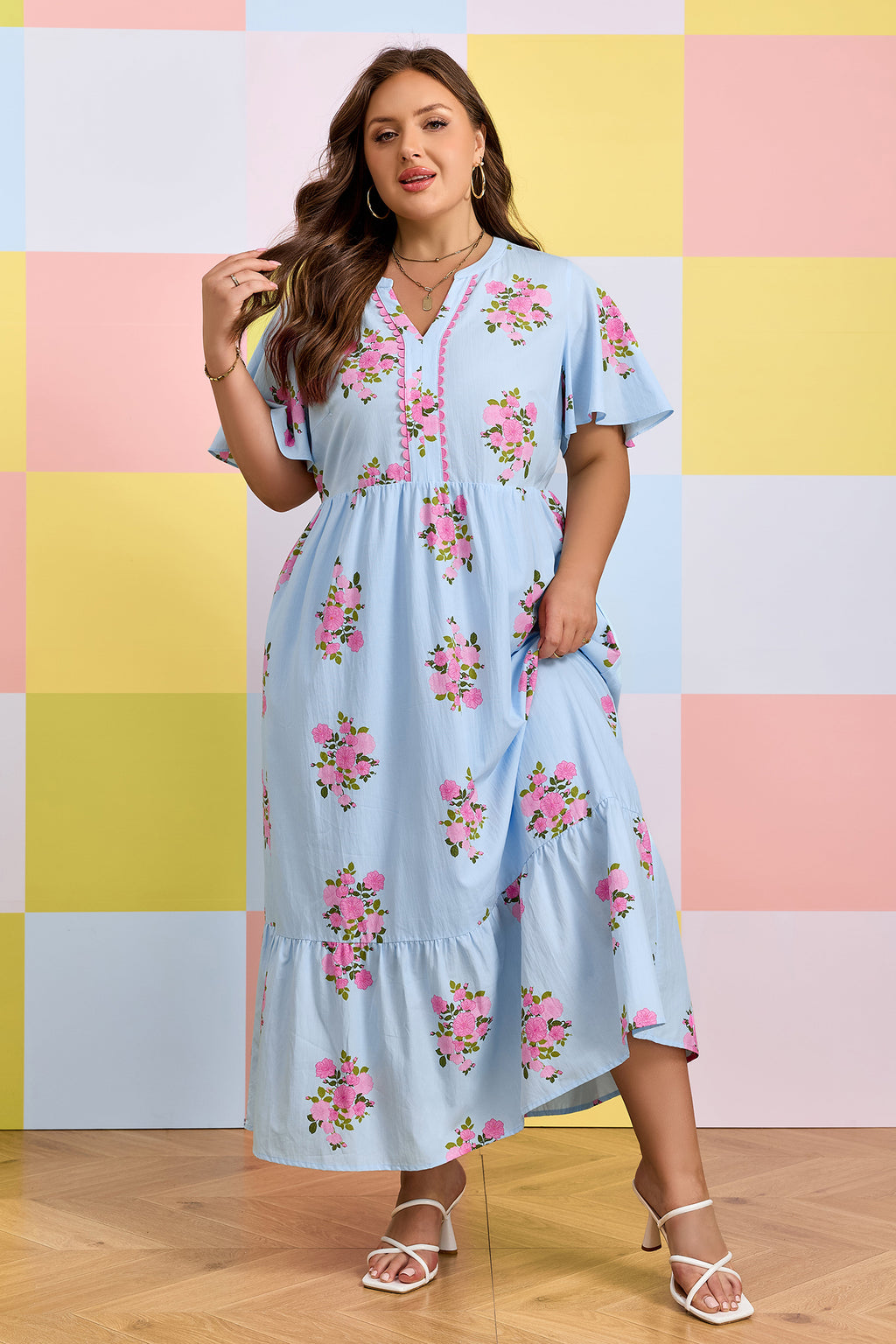 "Beauty In Blue" Plus Size Floral Dress