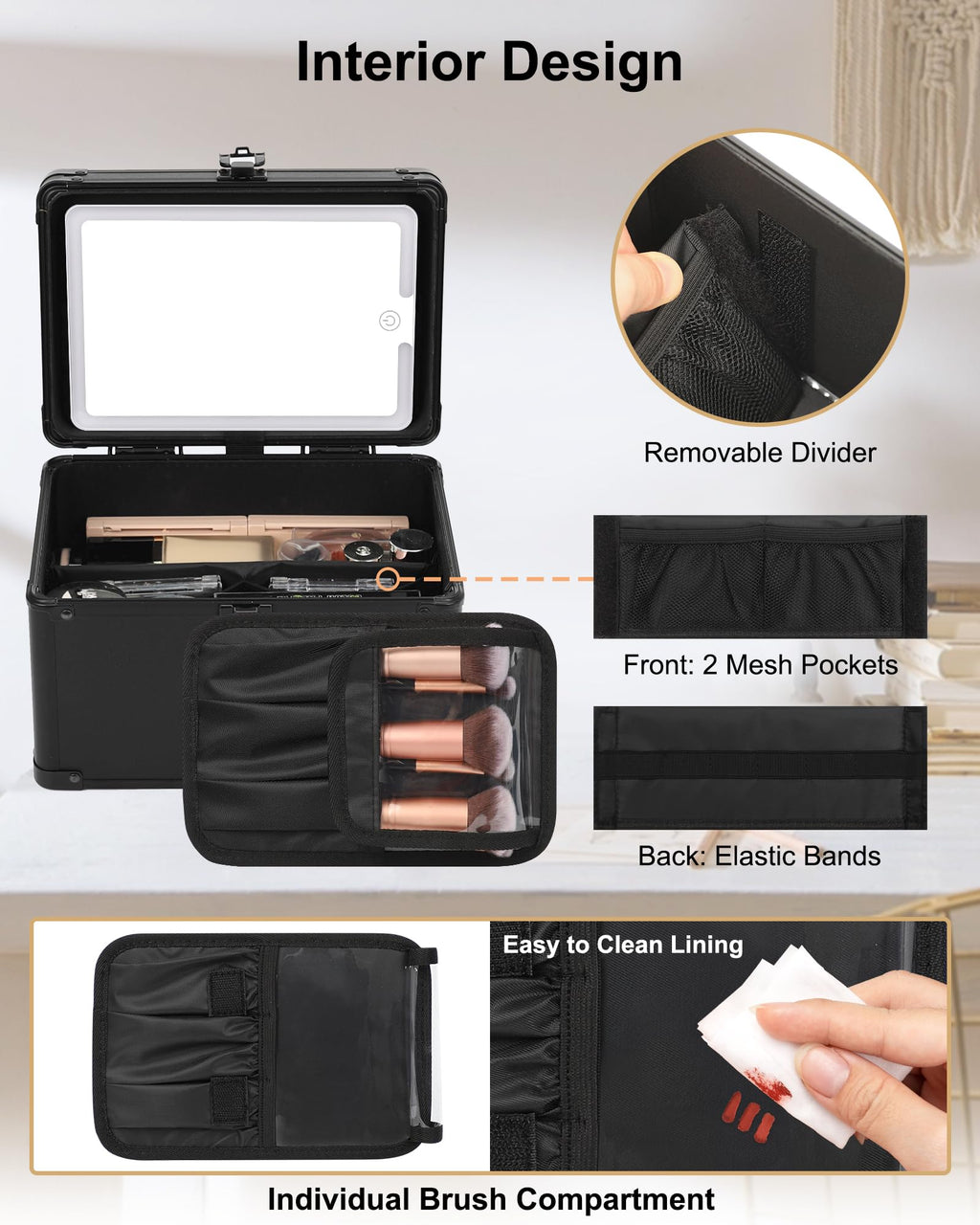 Travel Makeup Bag With LED Mirror