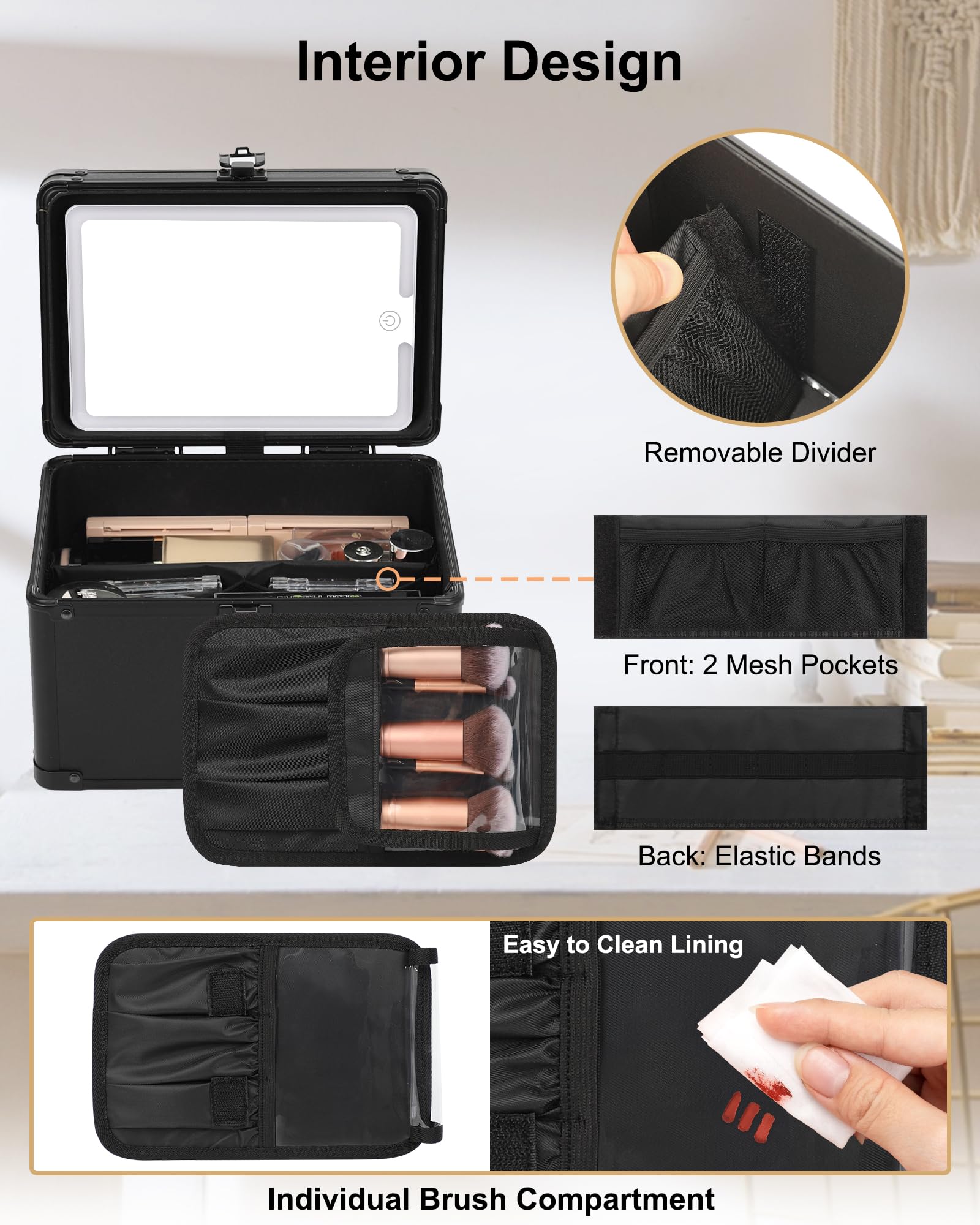 Travel Makeup Bag With LED Mirror