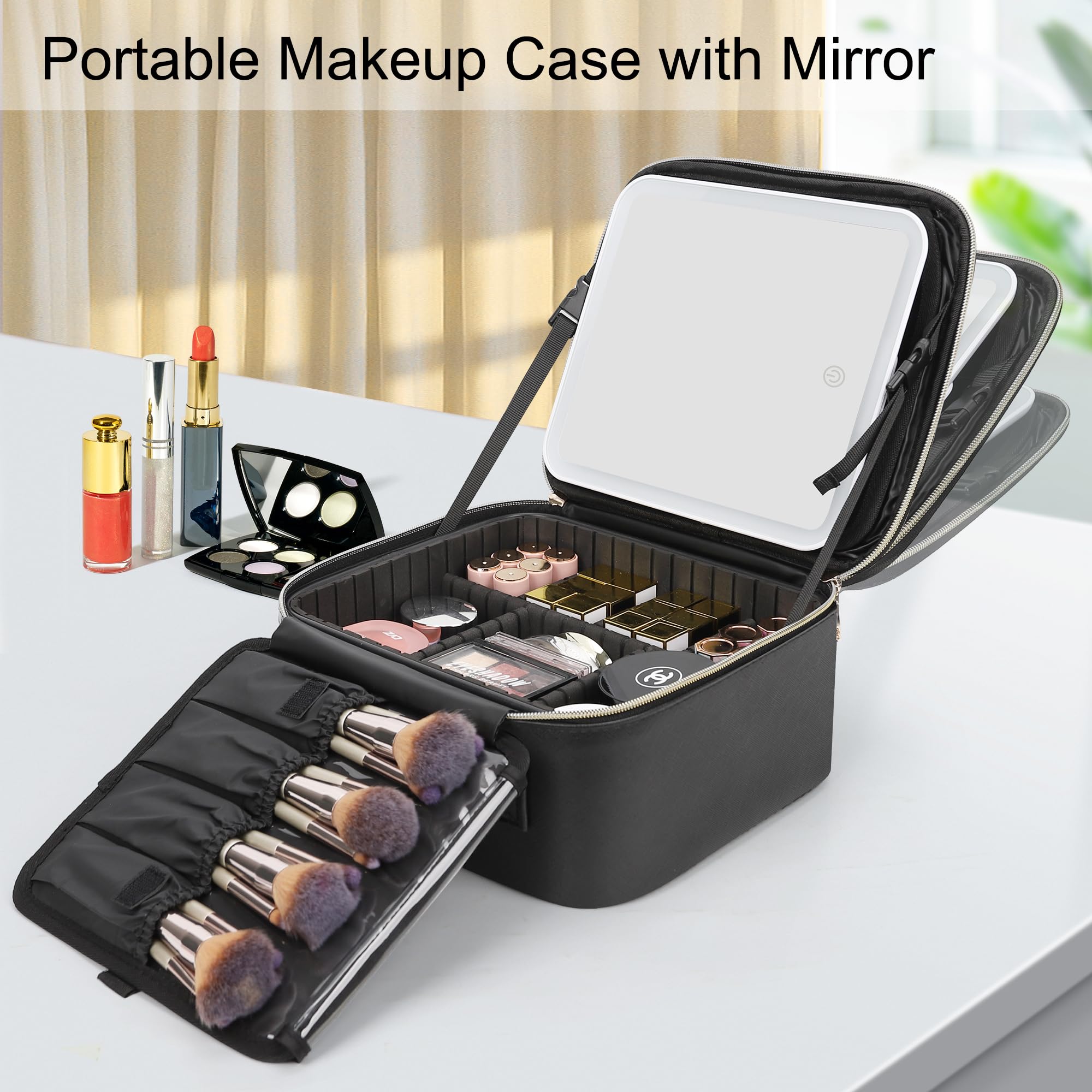 Travel Makeup Bag With LED Mirror