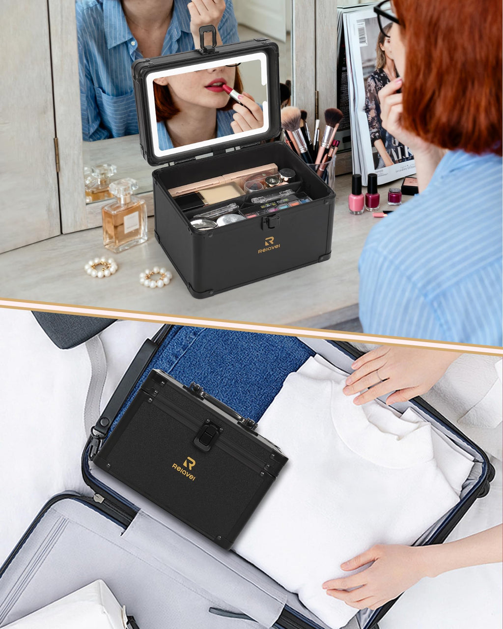 Travel Makeup Bag With LED Mirror