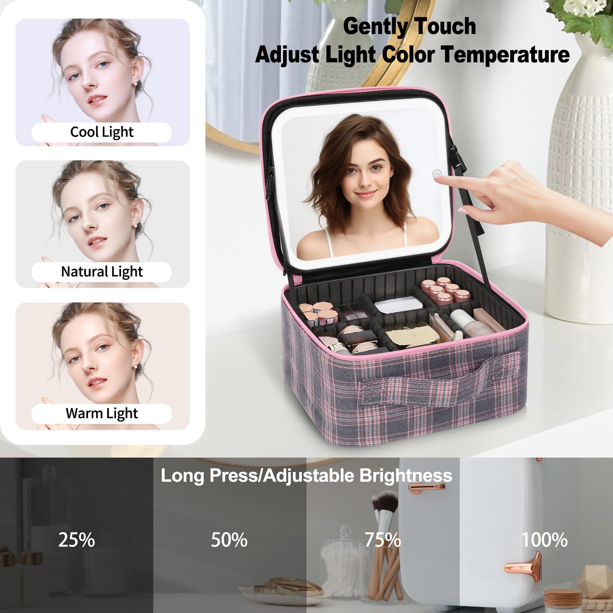 Travel Makeup Bag With LED Mirror