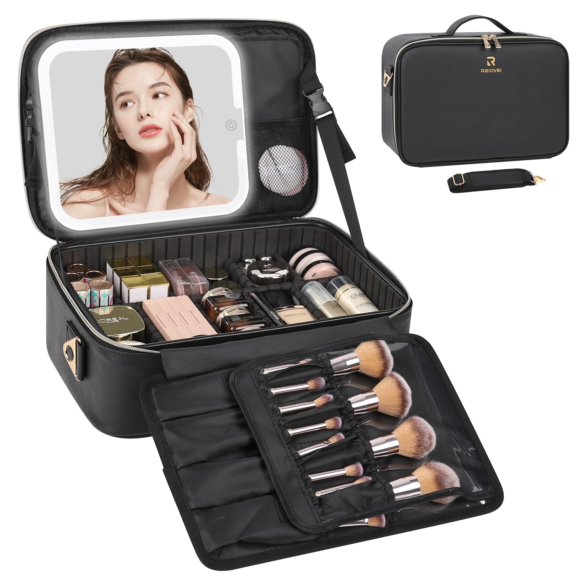Travel Makeup Bag With LED Mirror