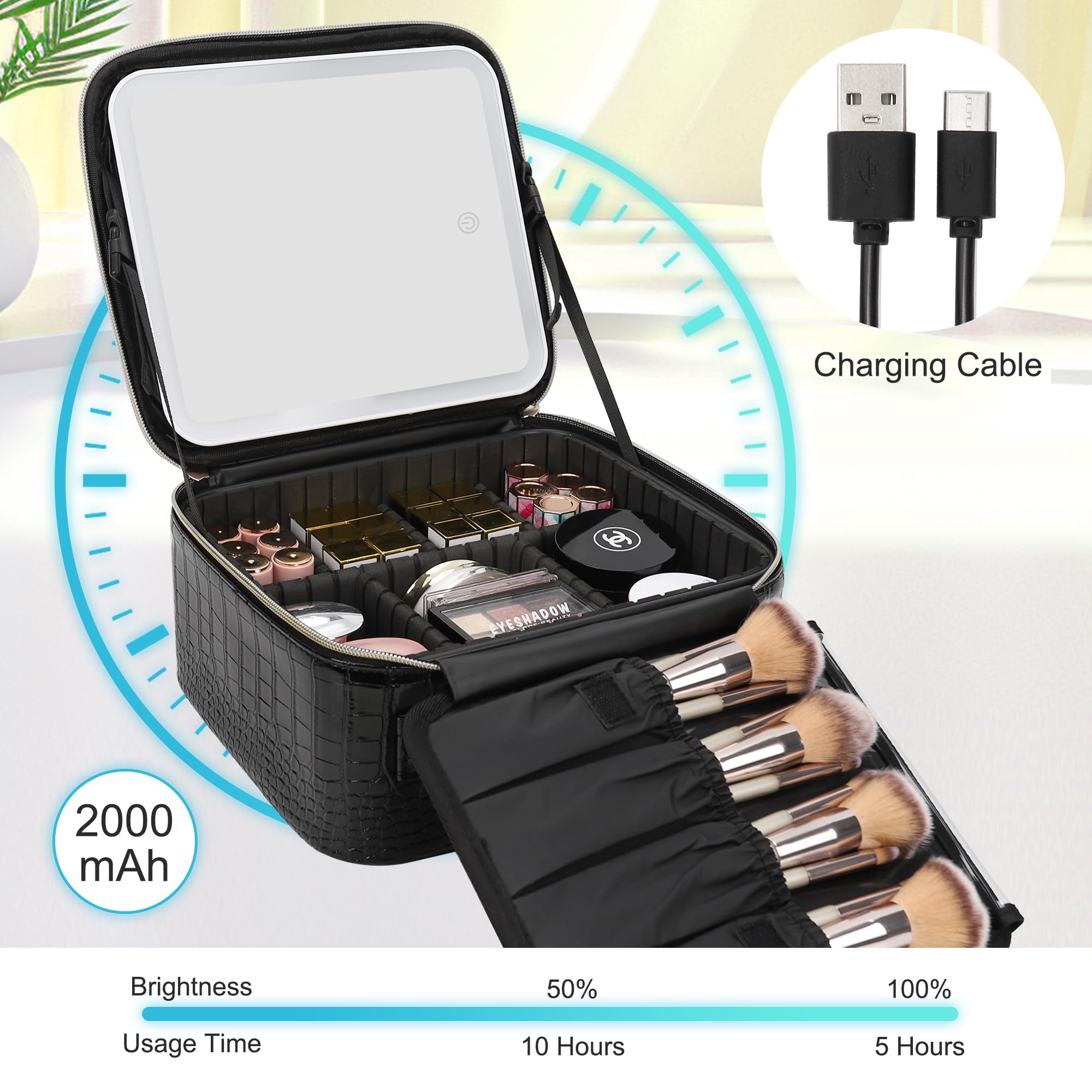 Travel Makeup Bag With LED Mirror