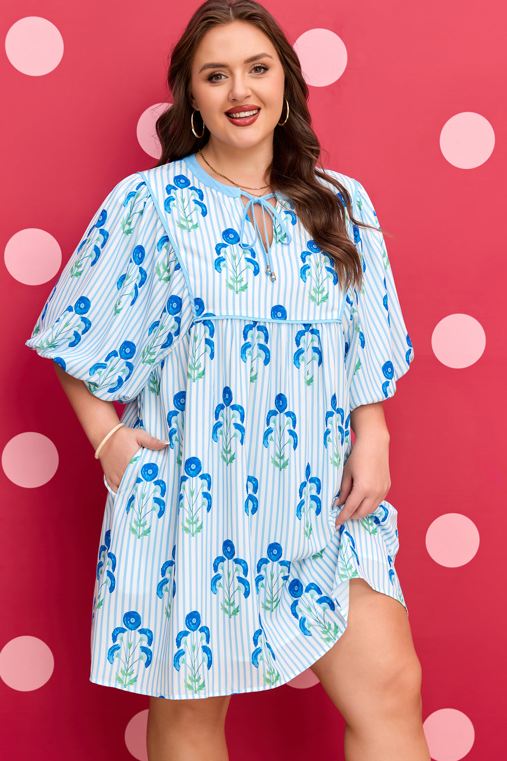 "Sky Blue Floral" Plus Size Dress