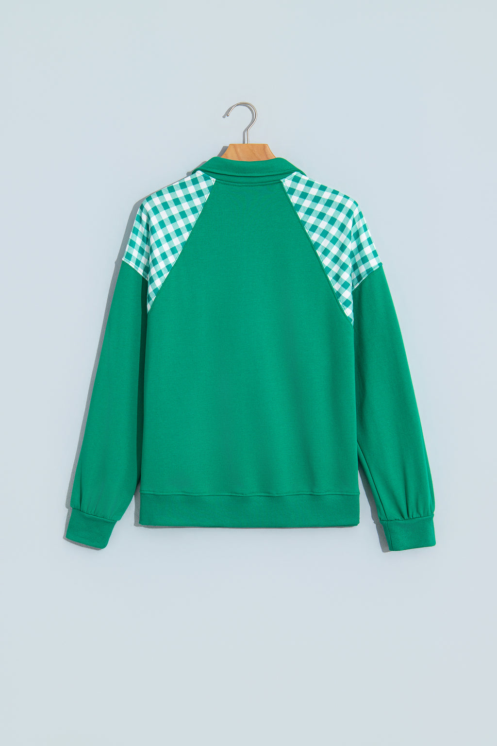 Patchwork Plaid Pocket Quarter Zip Pullover