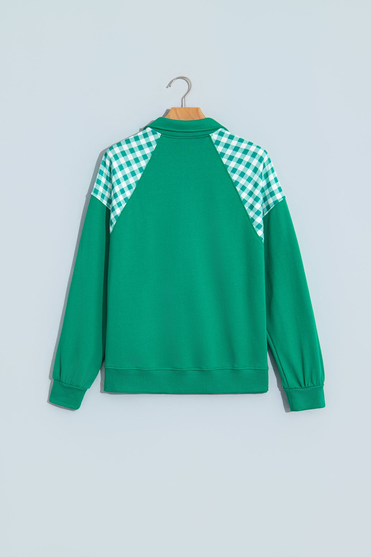 Patchwork Plaid Pocket Quarter Zip Pullover