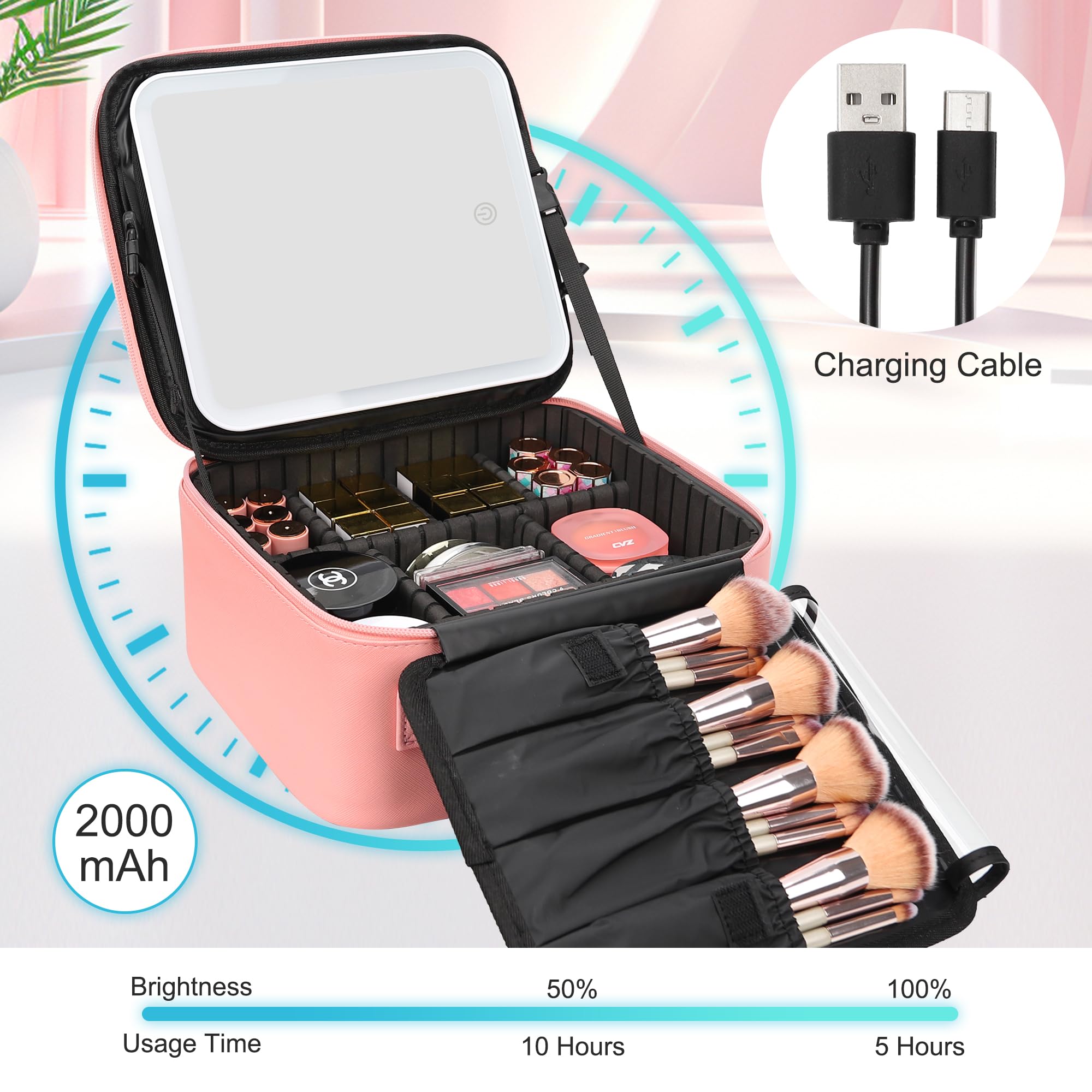 Travel Makeup Bag With LED Mirror