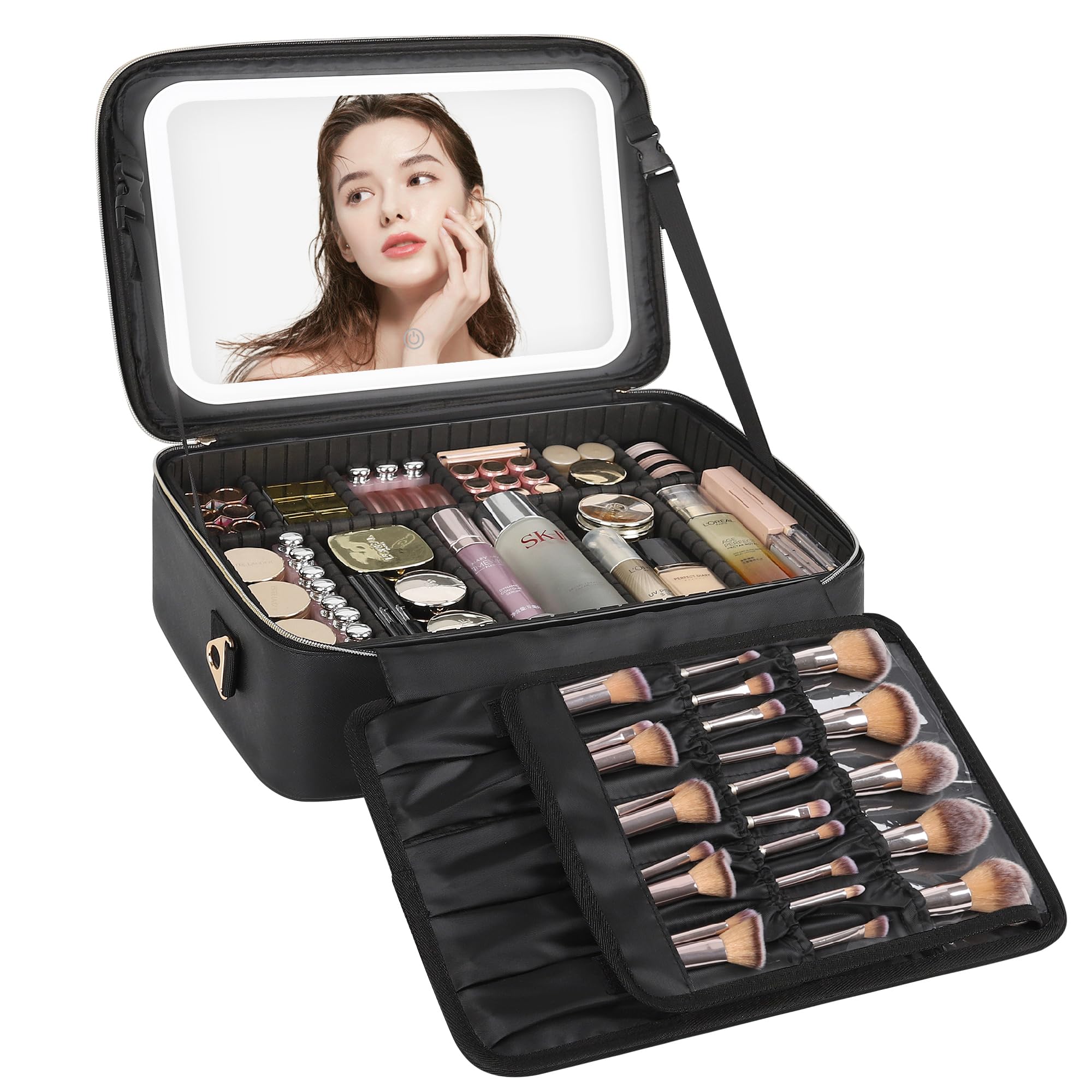 Travel Makeup Bag With LED Mirror