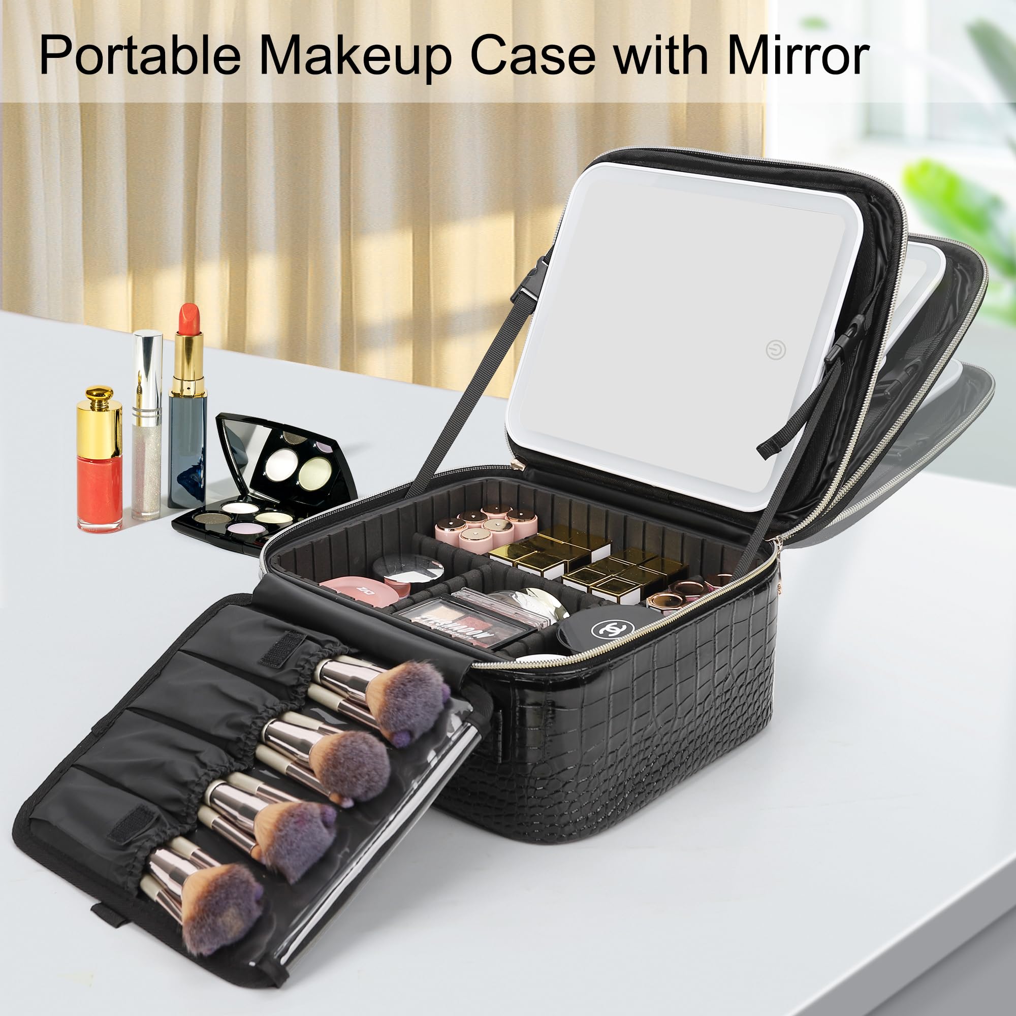Travel Makeup Bag With LED Mirror