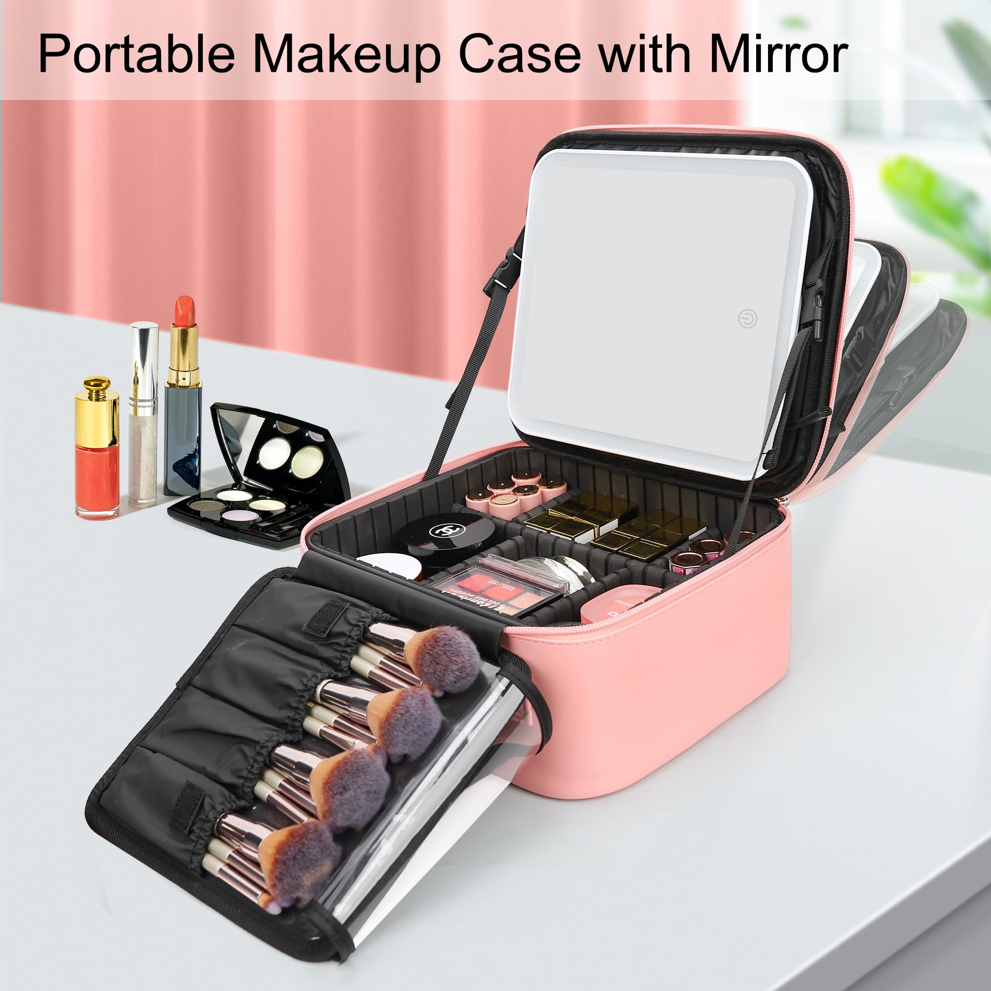 Travel Makeup Bag With LED Mirror