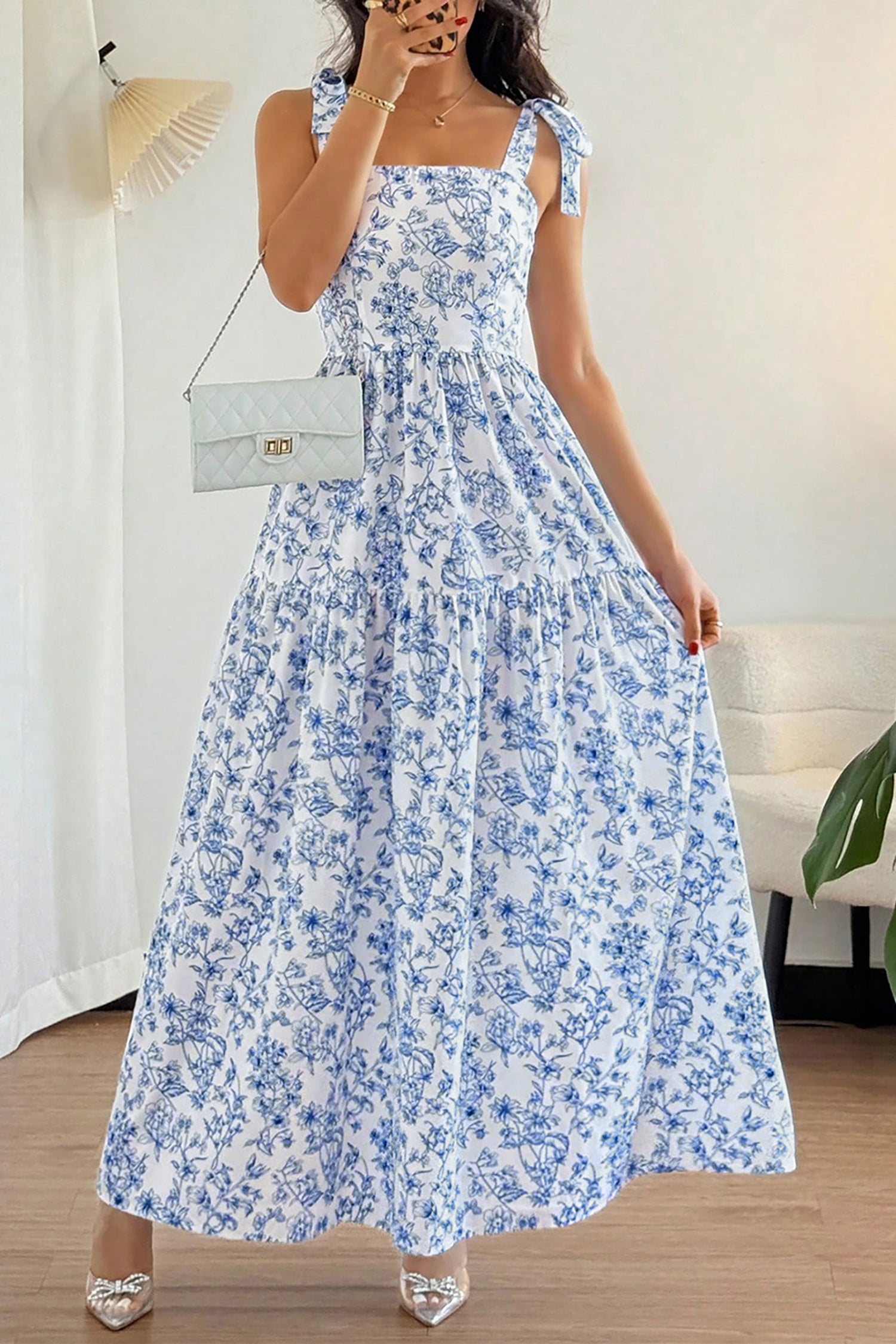"Touch the Sky" Floral Tie Straps Maxi Dress
