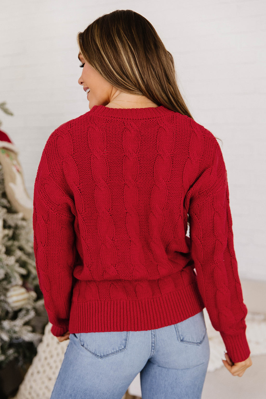 "Fiery Red Falala" Cable Knit Christmas Sweater