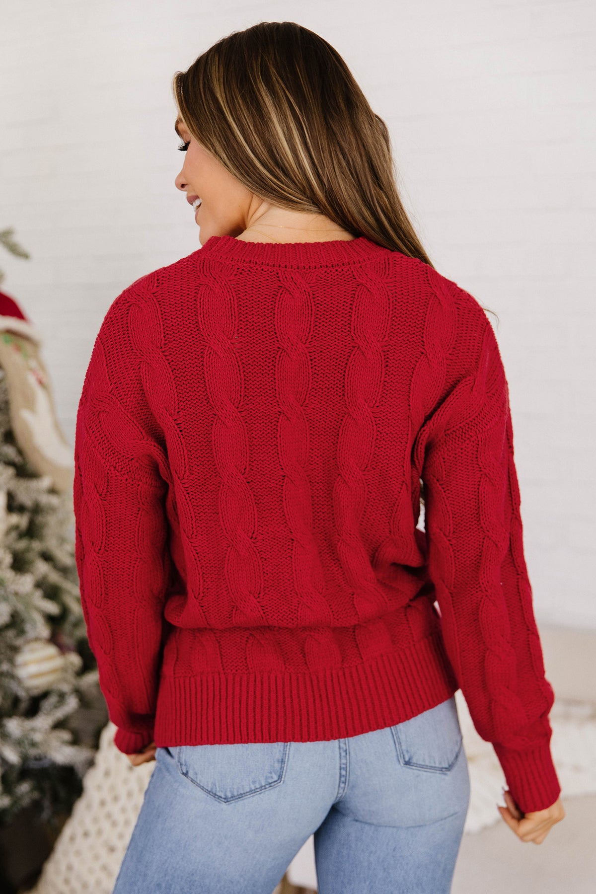 "Fiery Red Falala" Cable Knit Christmas Sweater
