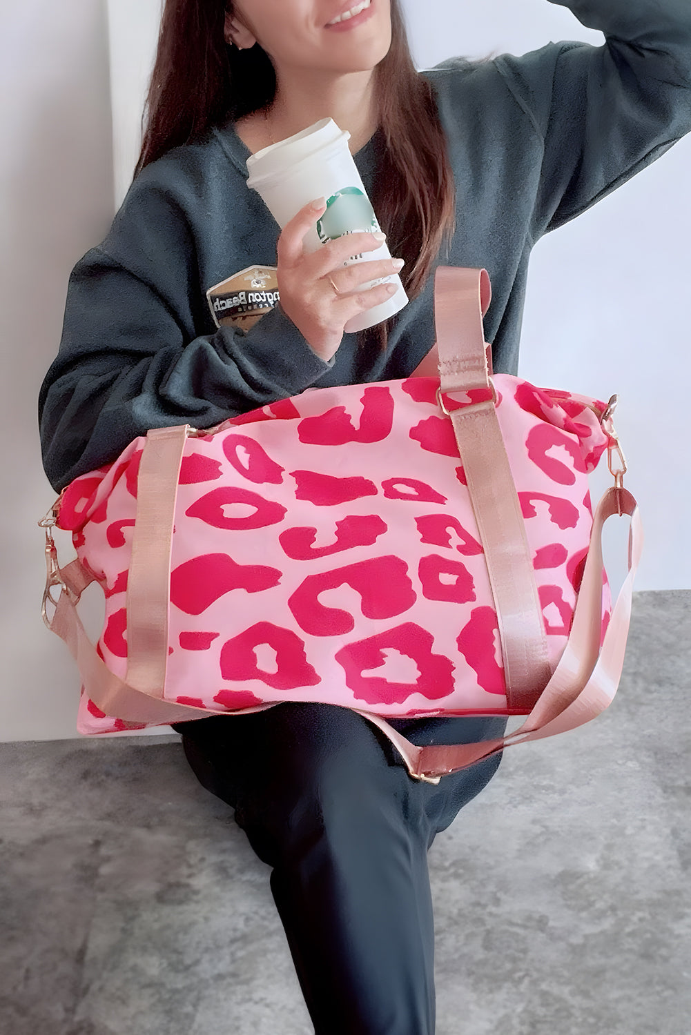 Pink Leopard Print Large Travel Bag