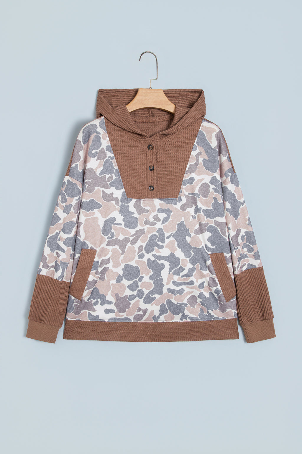"Khaki & Camo" Waffle & Patchwork Hoodie