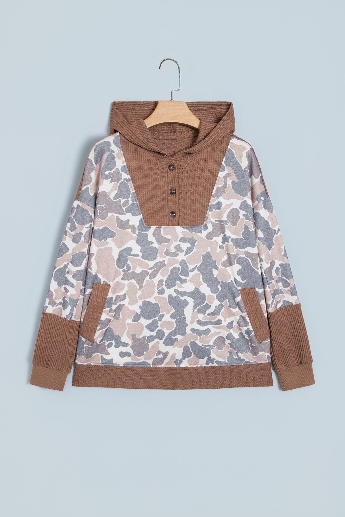 "Khaki & Camo" Waffle & Patchwork Hoodie