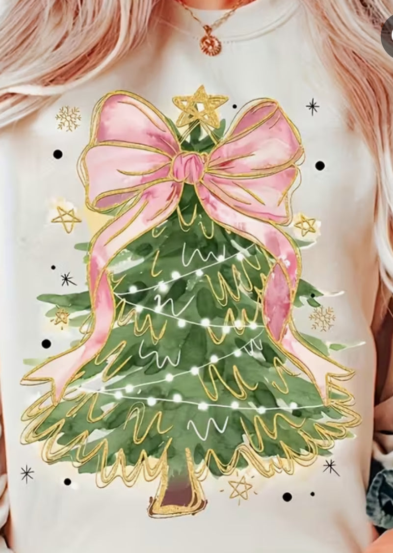 Pink Bow Christmas Tree Tee