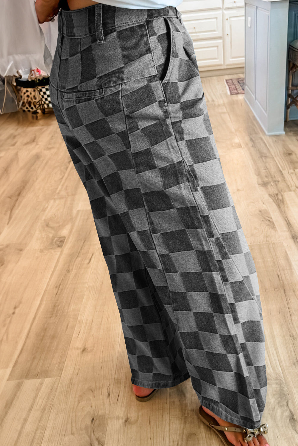 "Cute In Check" Checkered Wide Leg Jeans