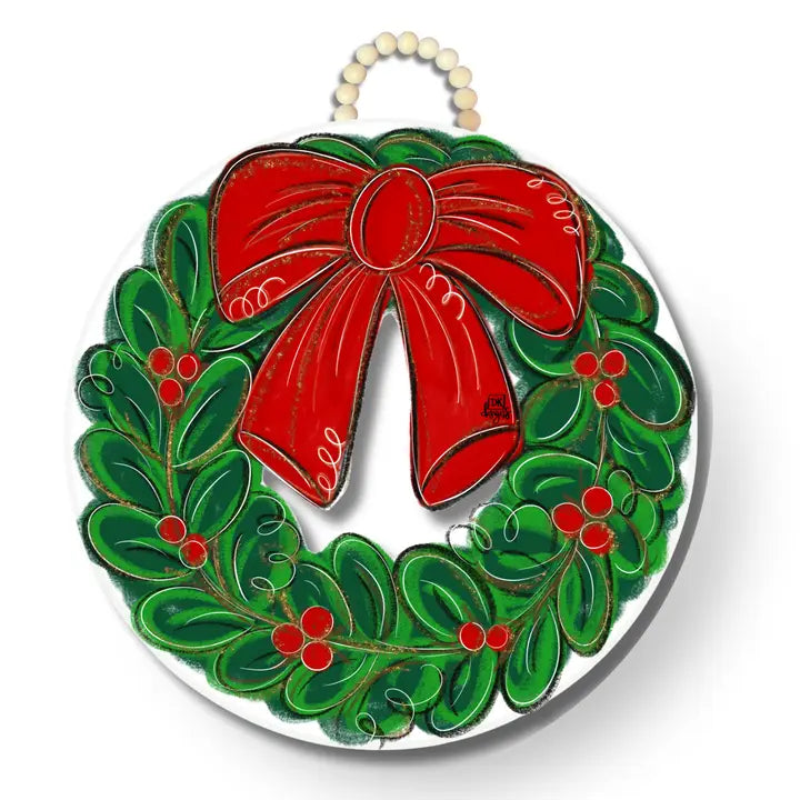Red Bow Christmas Wreath Door Hanger
