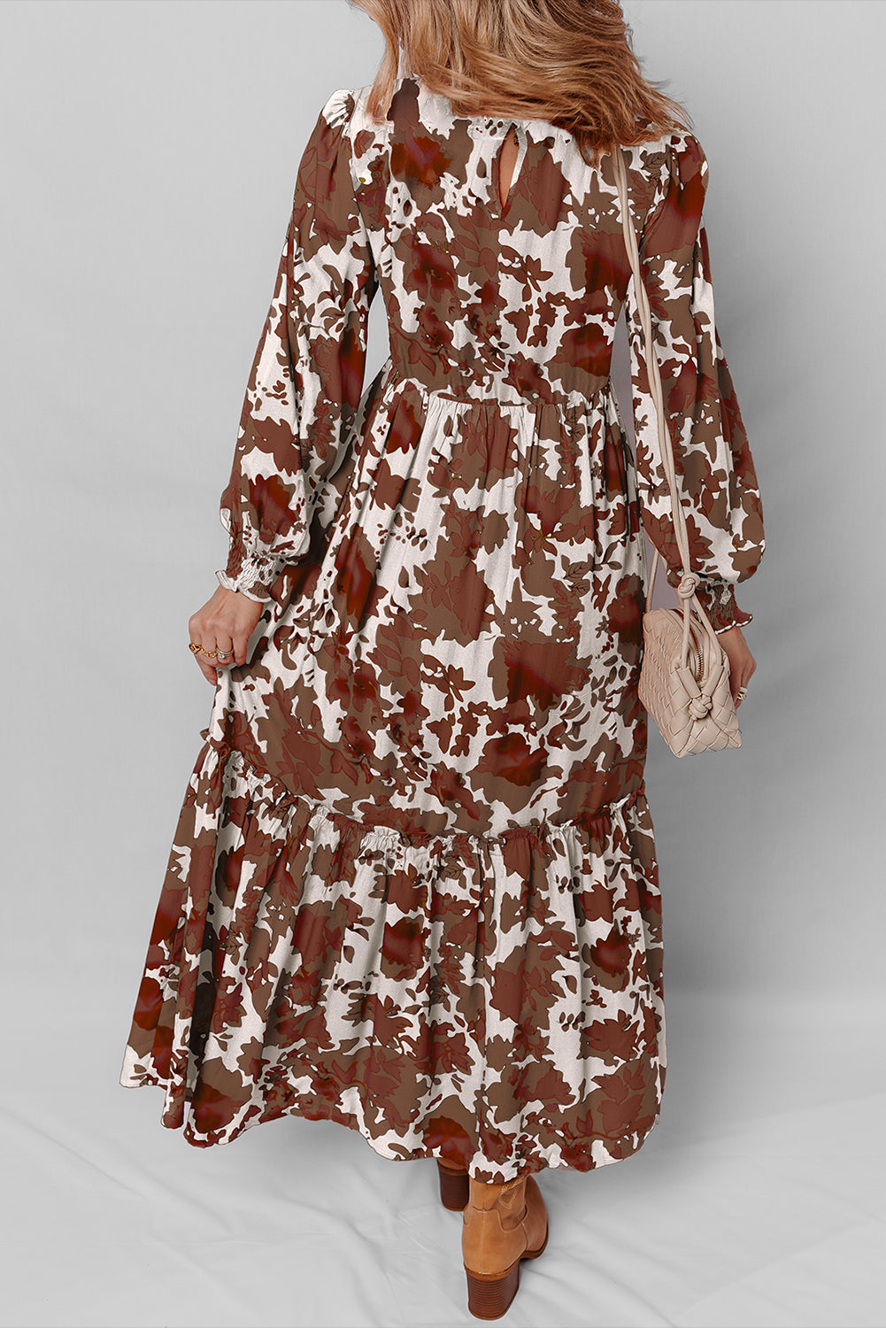 "Orange Blossom" Floral Ruffled Long Dress