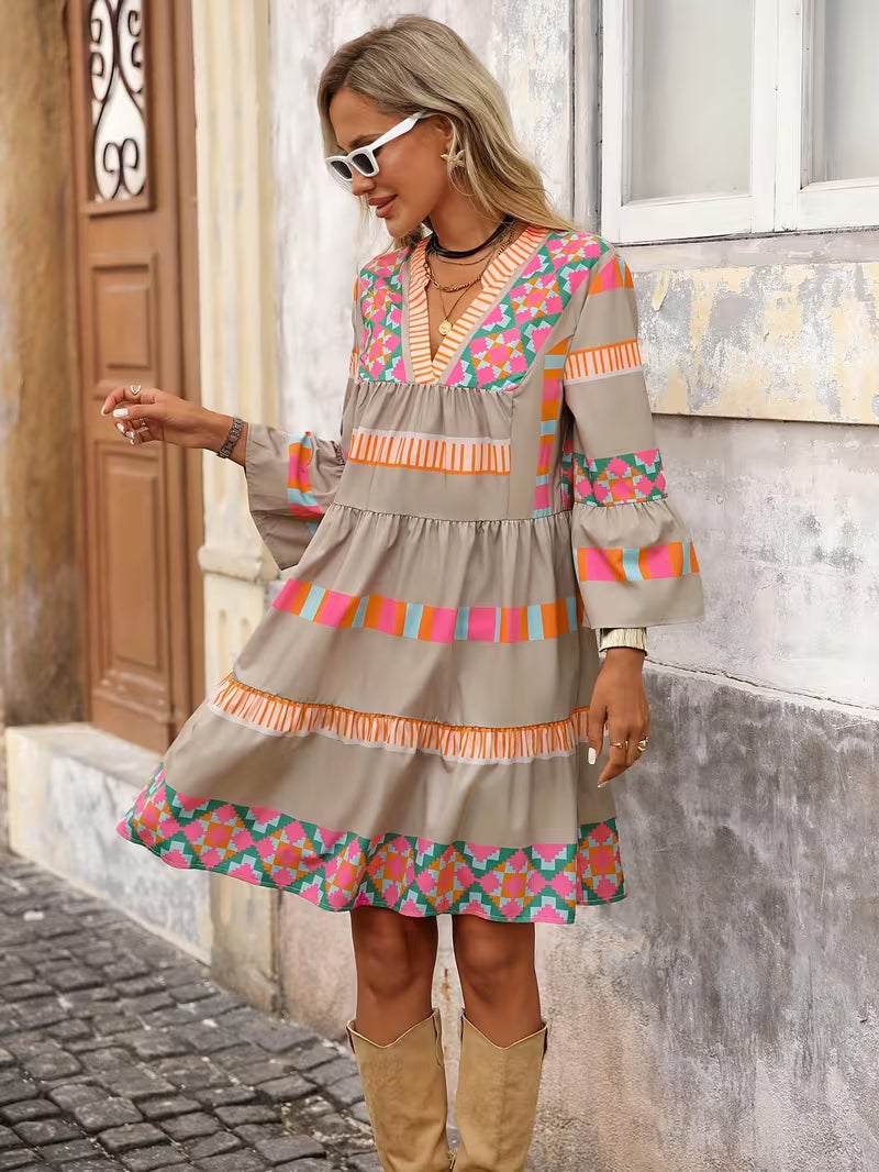 Bright Geometric Pattern Dress