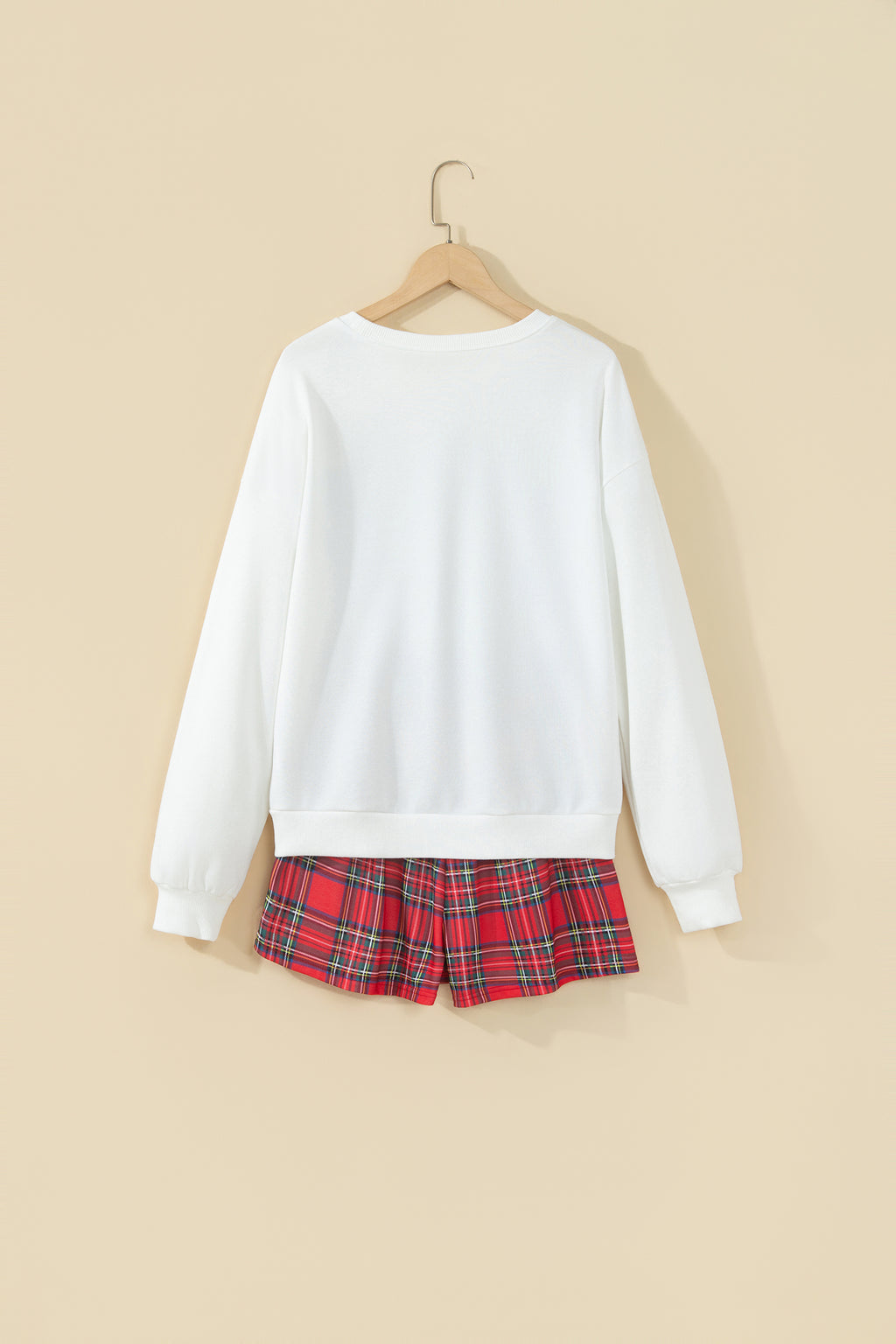 Plaid MERRY Long Sleeve Top and Shorts Set