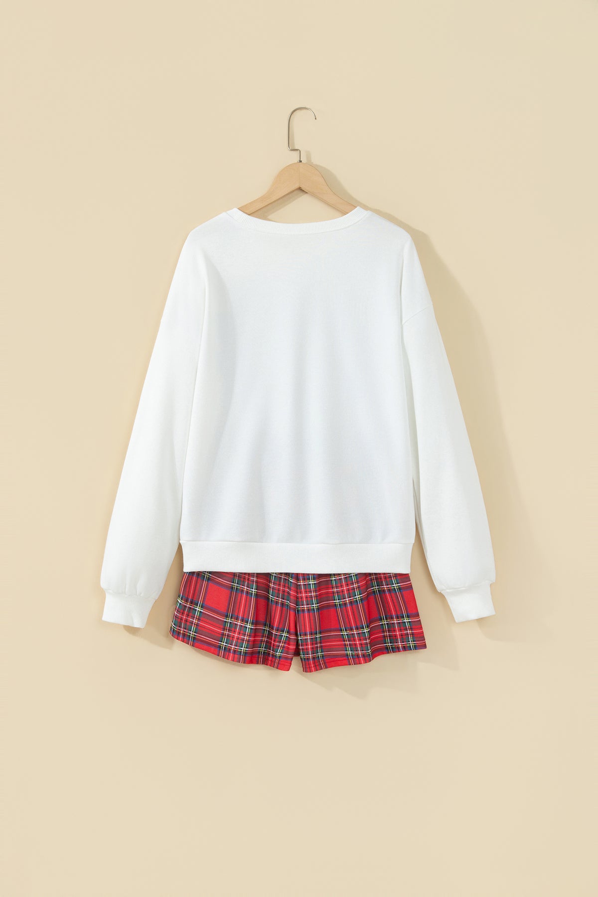 Plaid MERRY Long Sleeve Top and Shorts Set