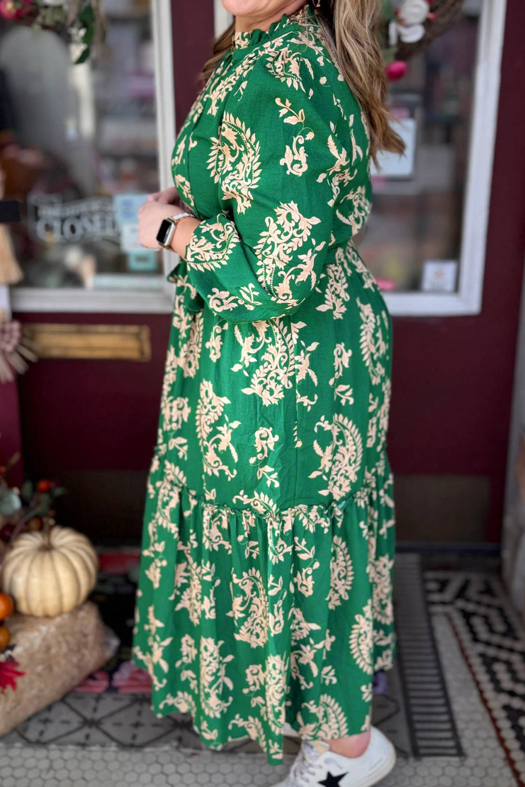 Green Floral Print Plus Size Dress