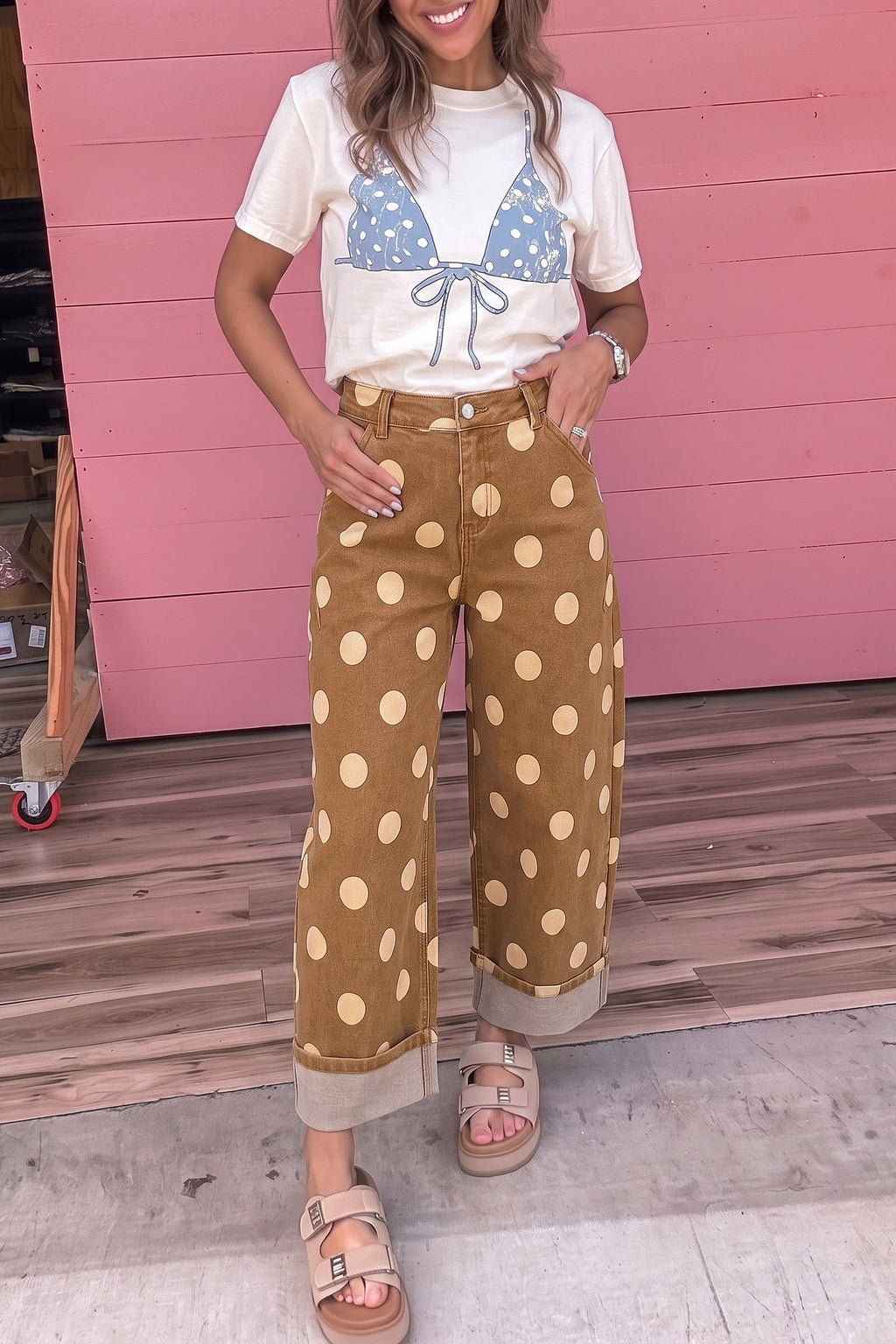 "Blue or Khaki" In Polka Dot Jeans