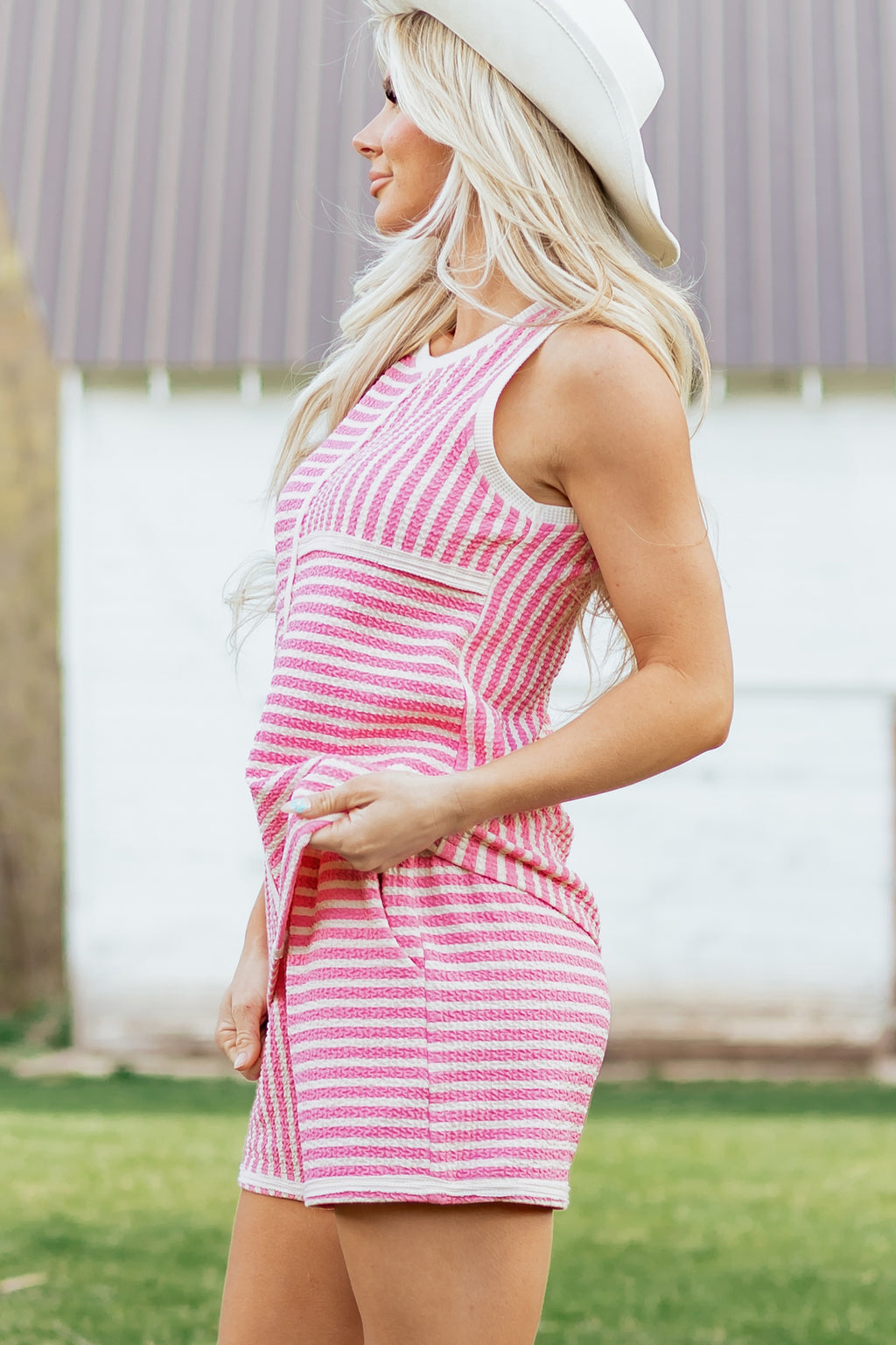 "Boxed In" Pink Stripe Tank and Shorts Set