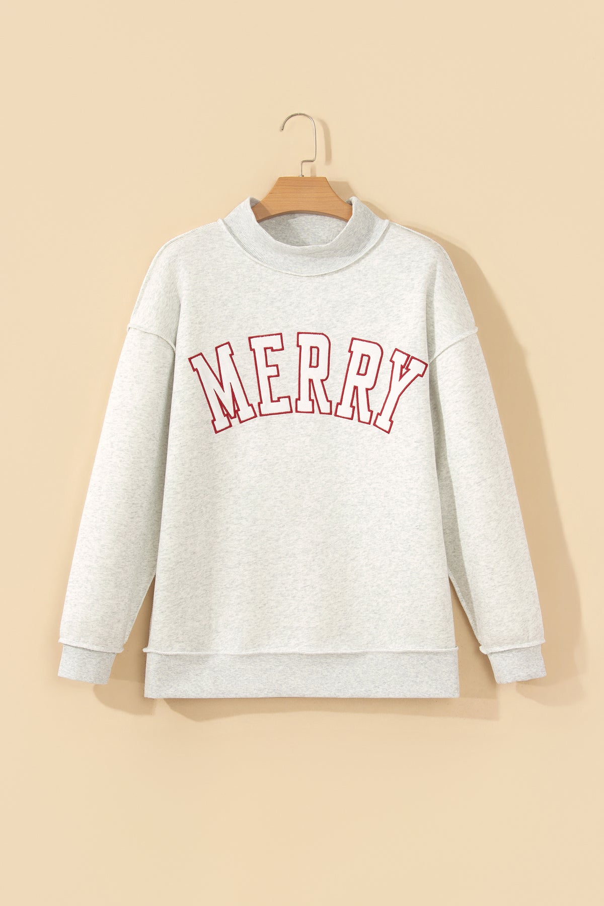 " Be MERRY" Embroidered High Neck Tunic Pullover Sweatshirt