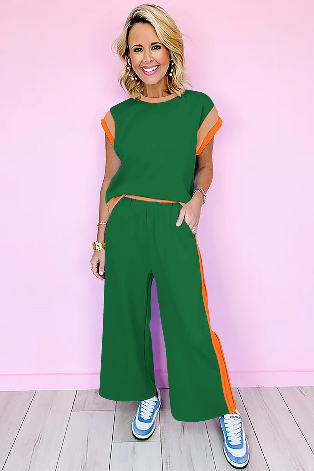 "Color Me Pretty" Color Block Two-piece Pants Set