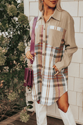 "Plaid Patchwork" Long Sleeve Shirt Dress