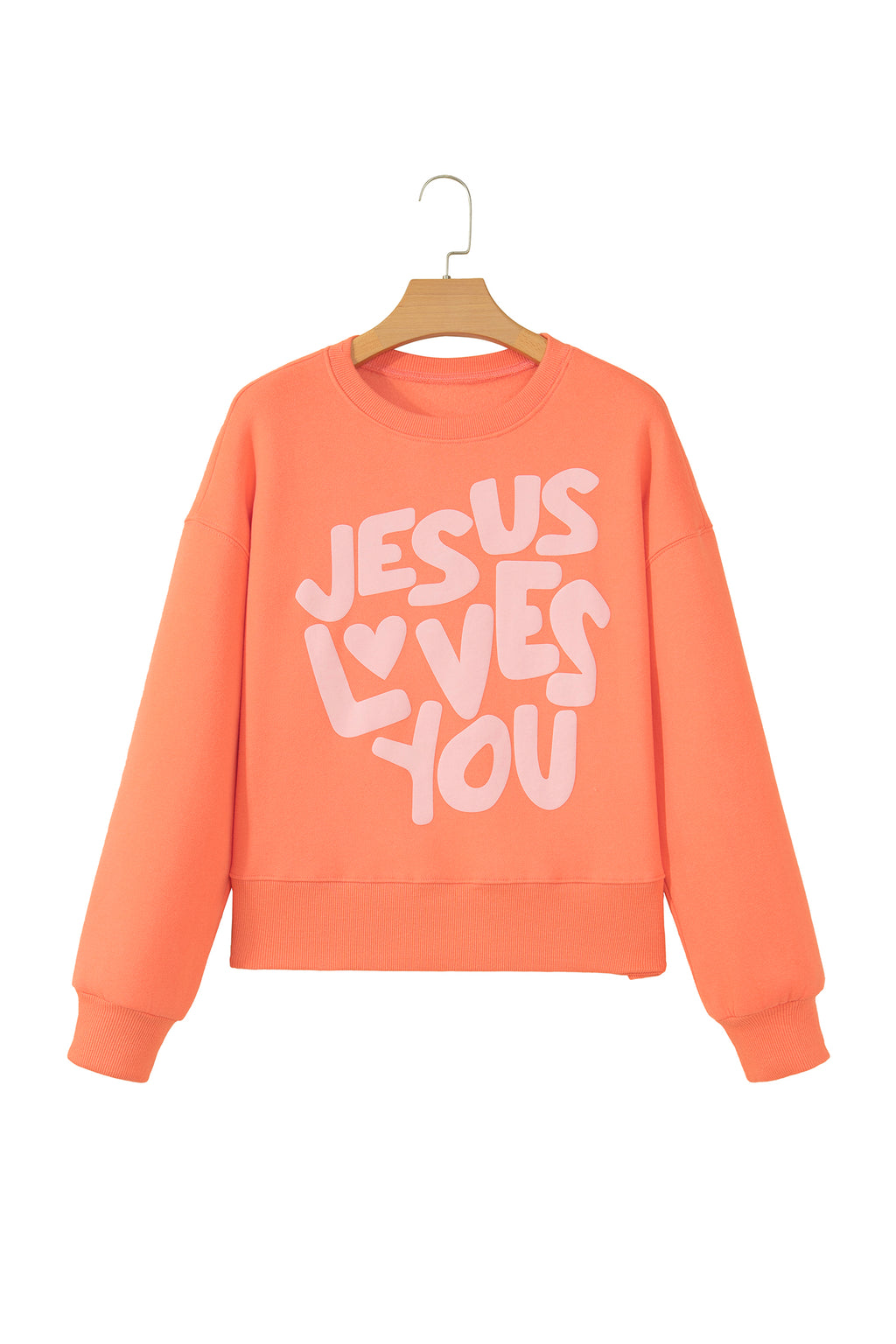 "Orang-You Glad, JESUS LOVES YOU" Puffy Letter Graphic Sweatshirt