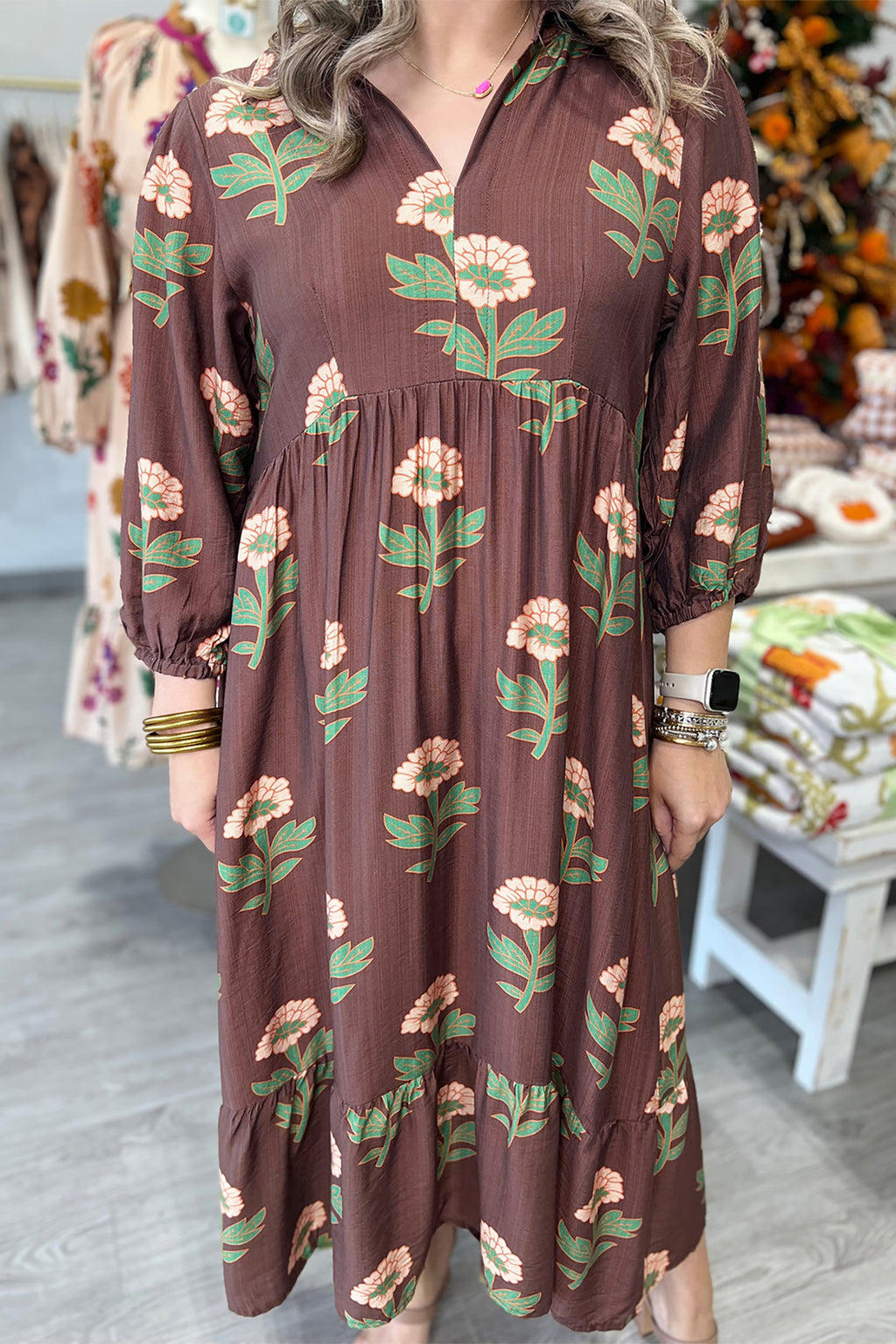 Brown Floral Plus Size Dress