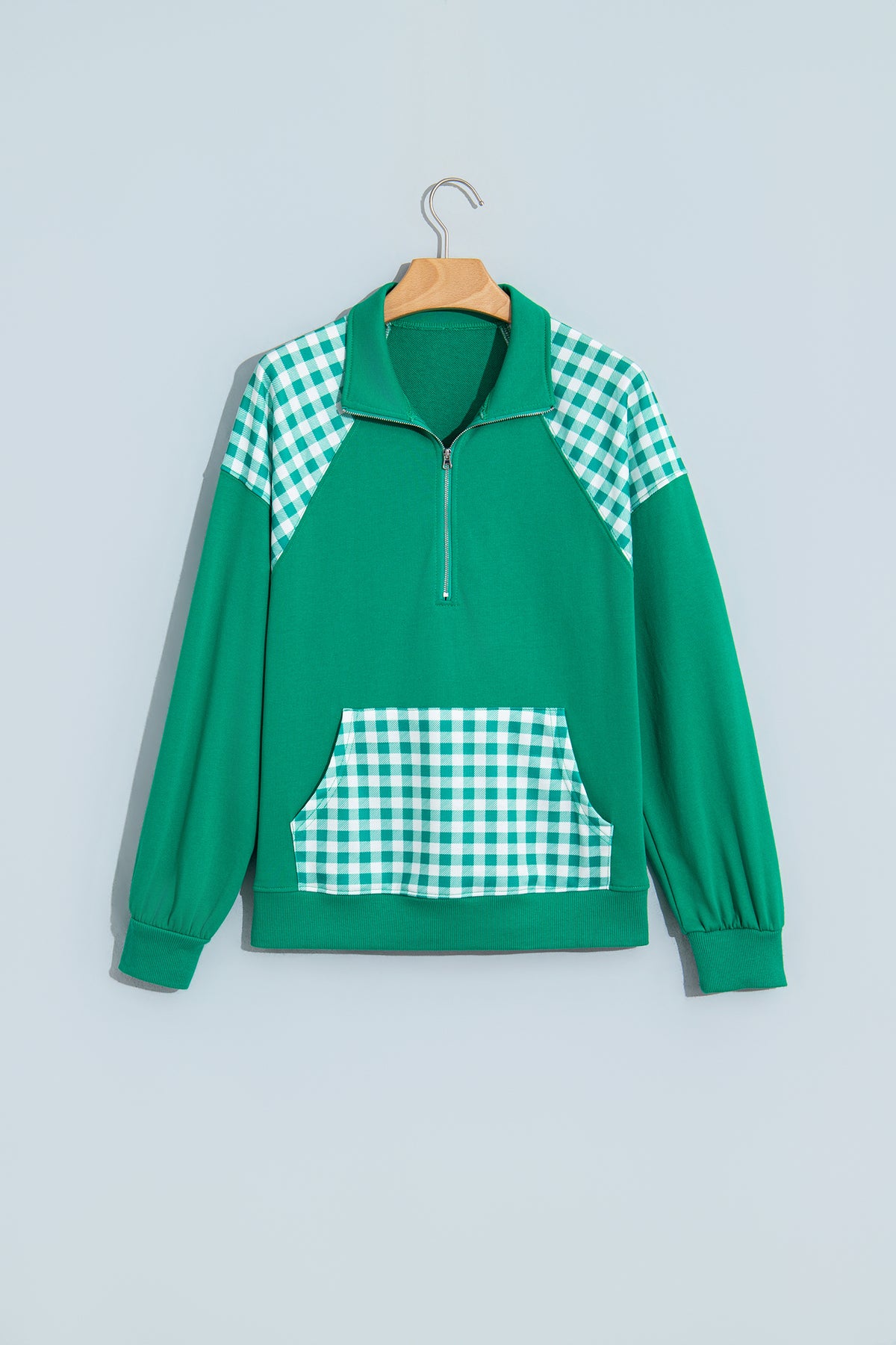 Patchwork Plaid Pocket Quarter Zip Pullover