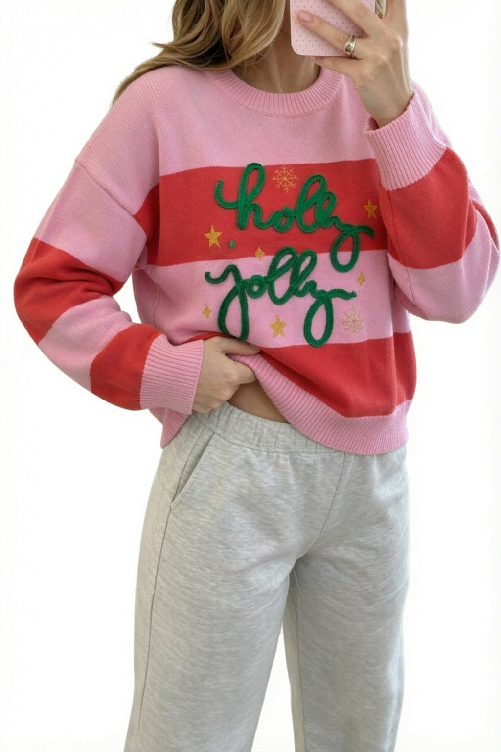 "Pink & Festive" Holly Jolly Sequin Christmas Sweater