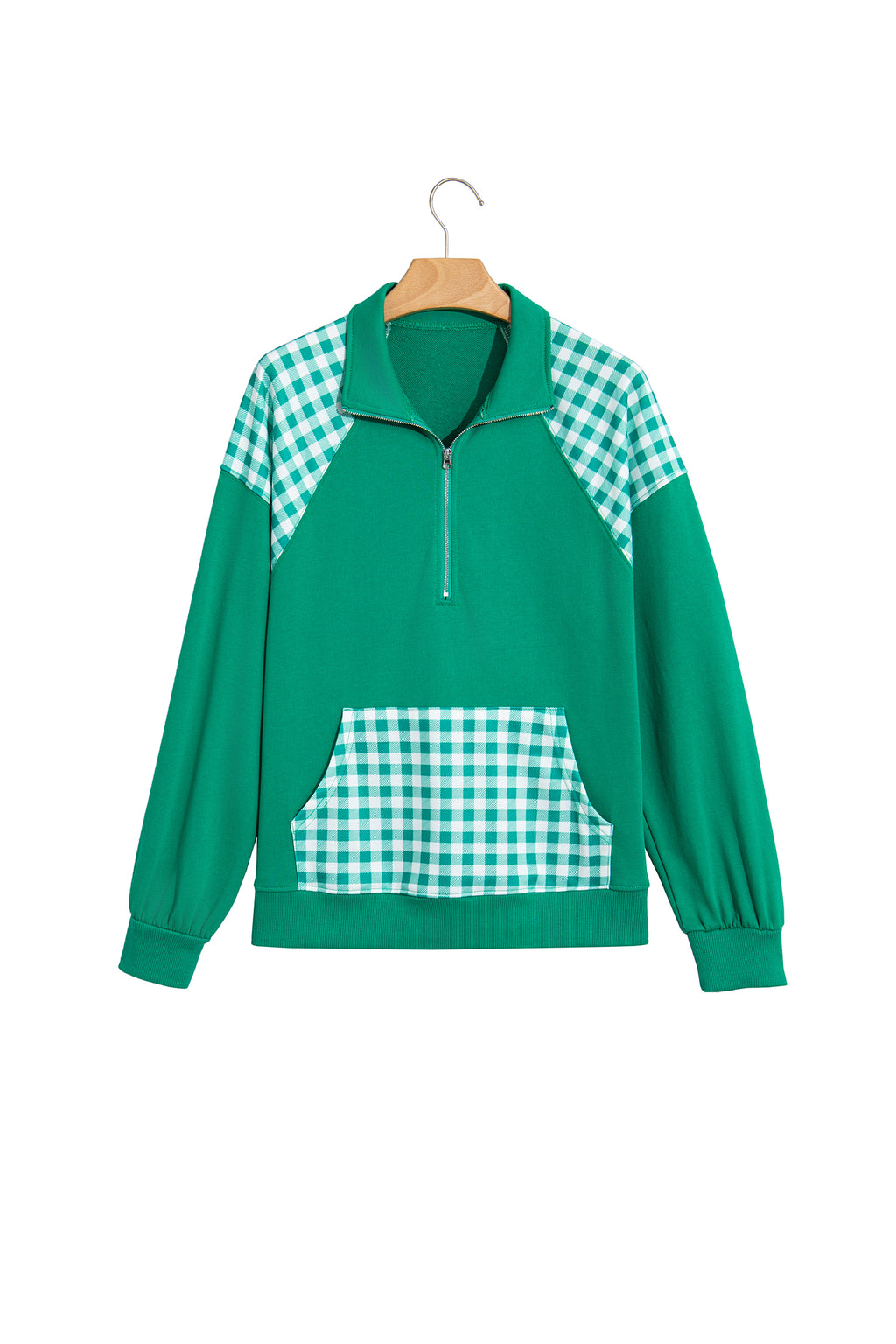 Patchwork Plaid Pocket Quarter Zip Pullover