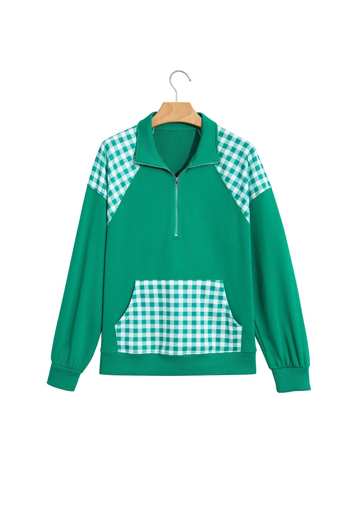 Patchwork Plaid Pocket Quarter Zip Pullover