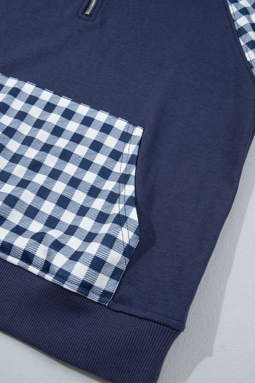 Patchwork Plaid Pocket Quarter Zip Pullover