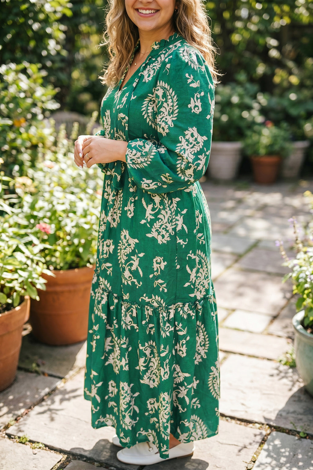 Green Floral Print Plus Size Dress