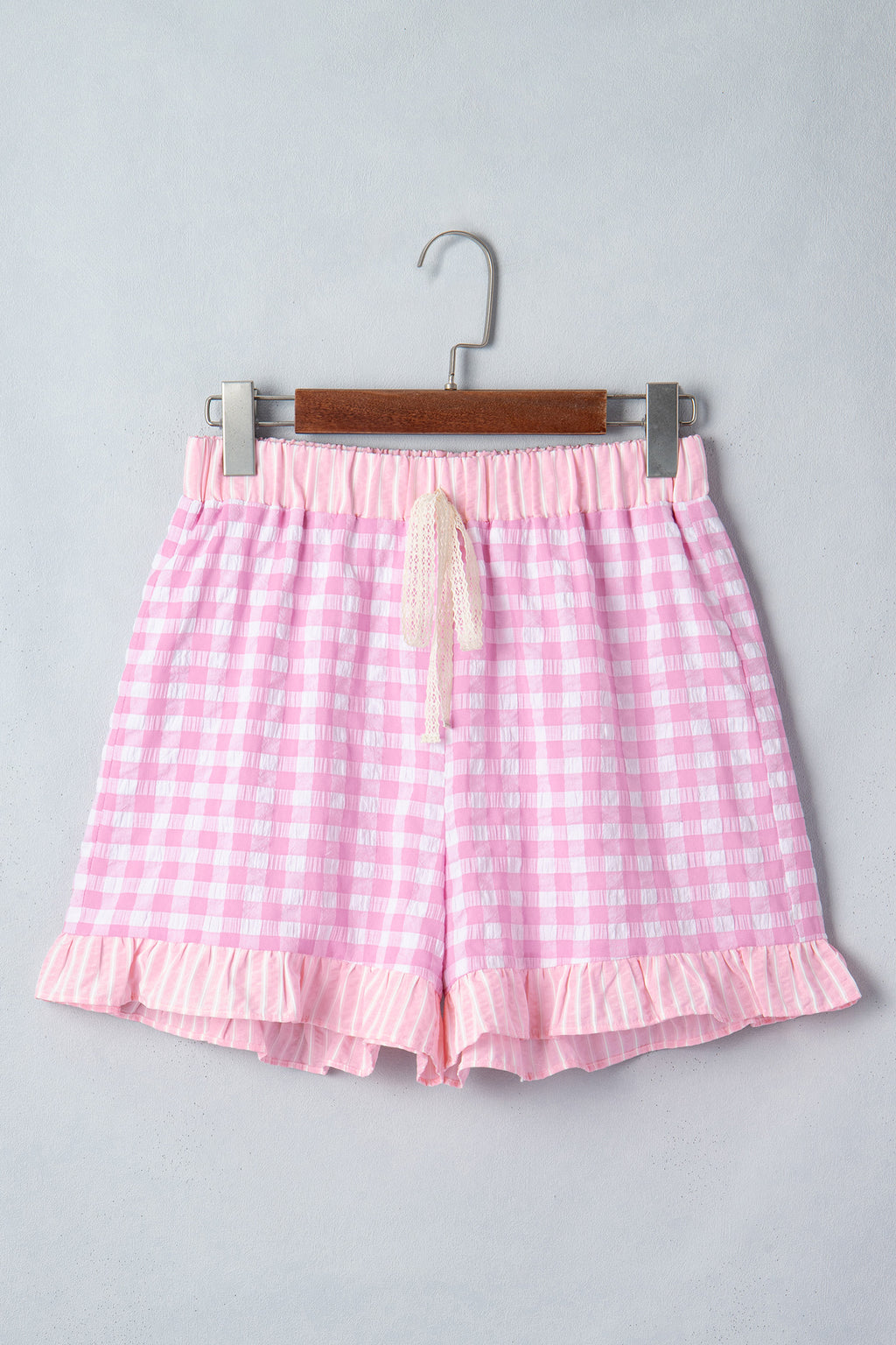 Gingham Ruffle Lace Tie Shorts
