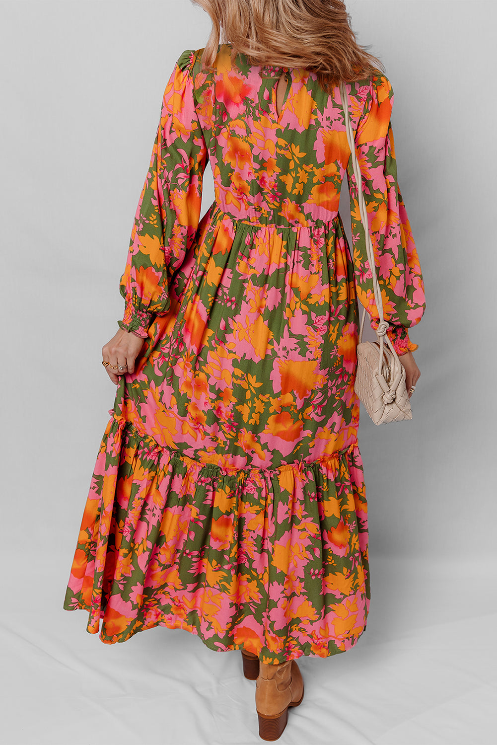 "Orange Blossom" Floral Ruffled Long Dress