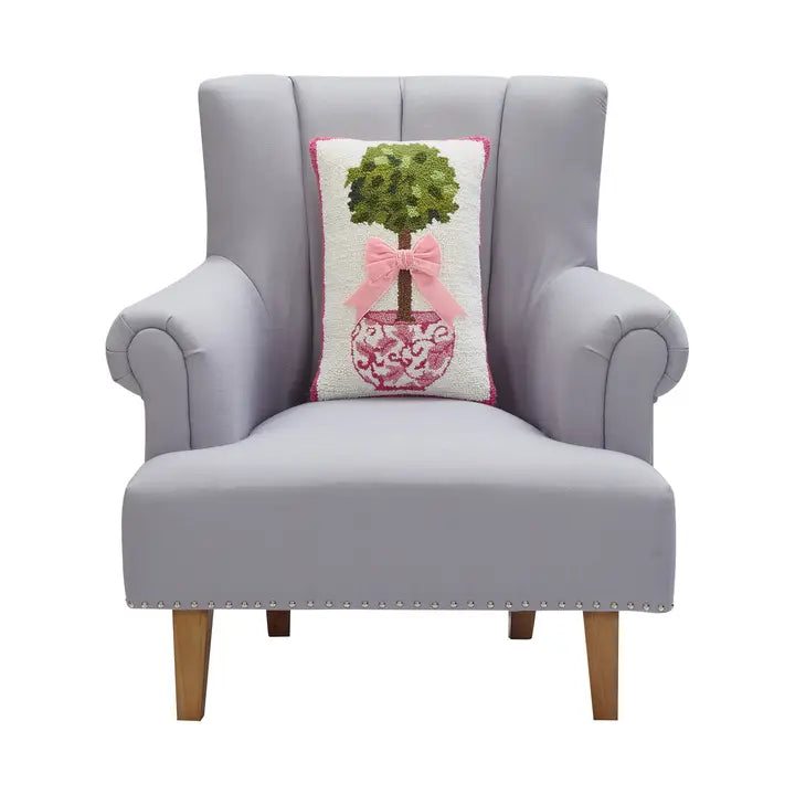 Pink Chinoiserie Topiary Ribbon Hook Pillow