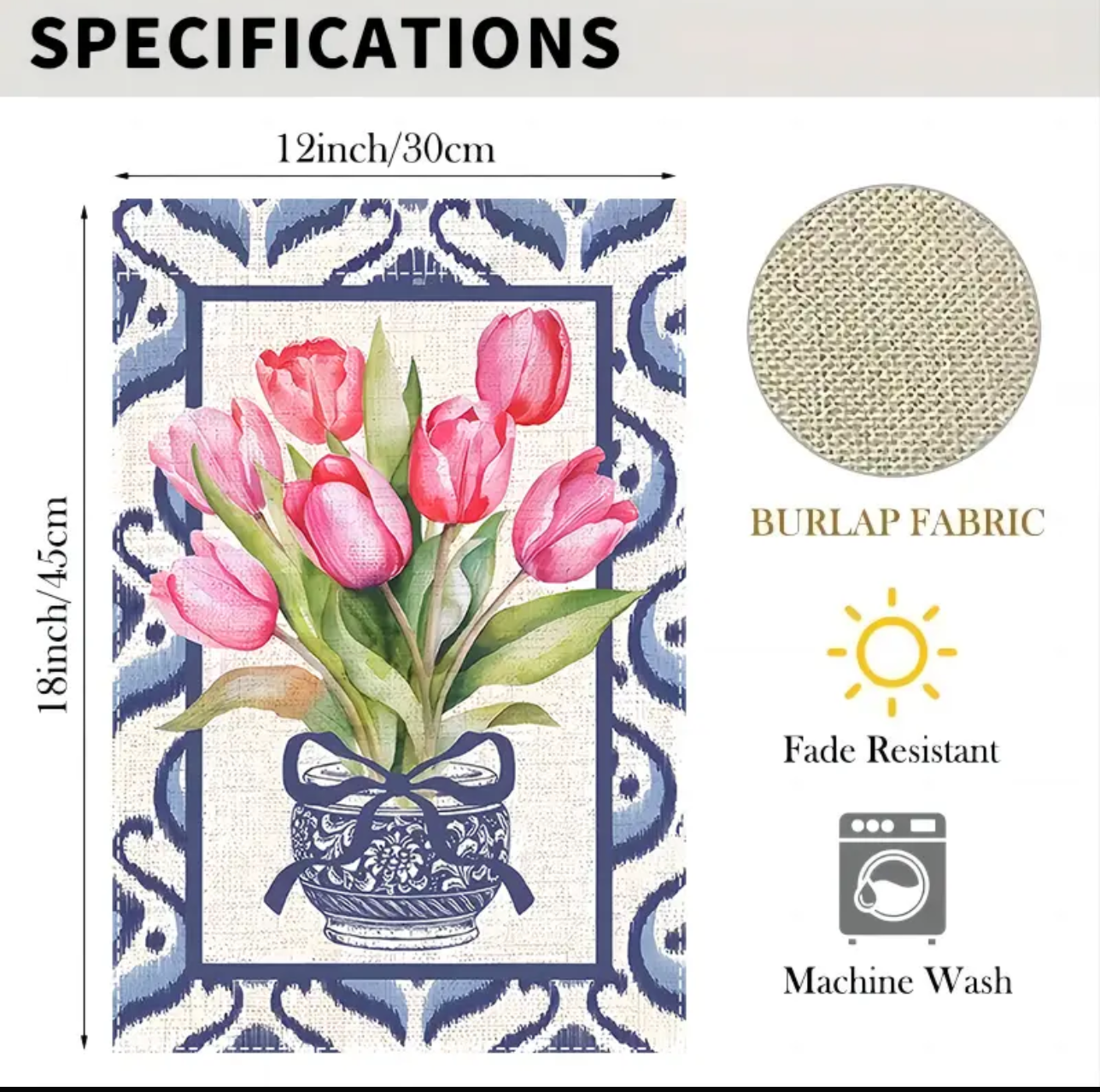 Tulips Chinoiserie Planter Garden Flag